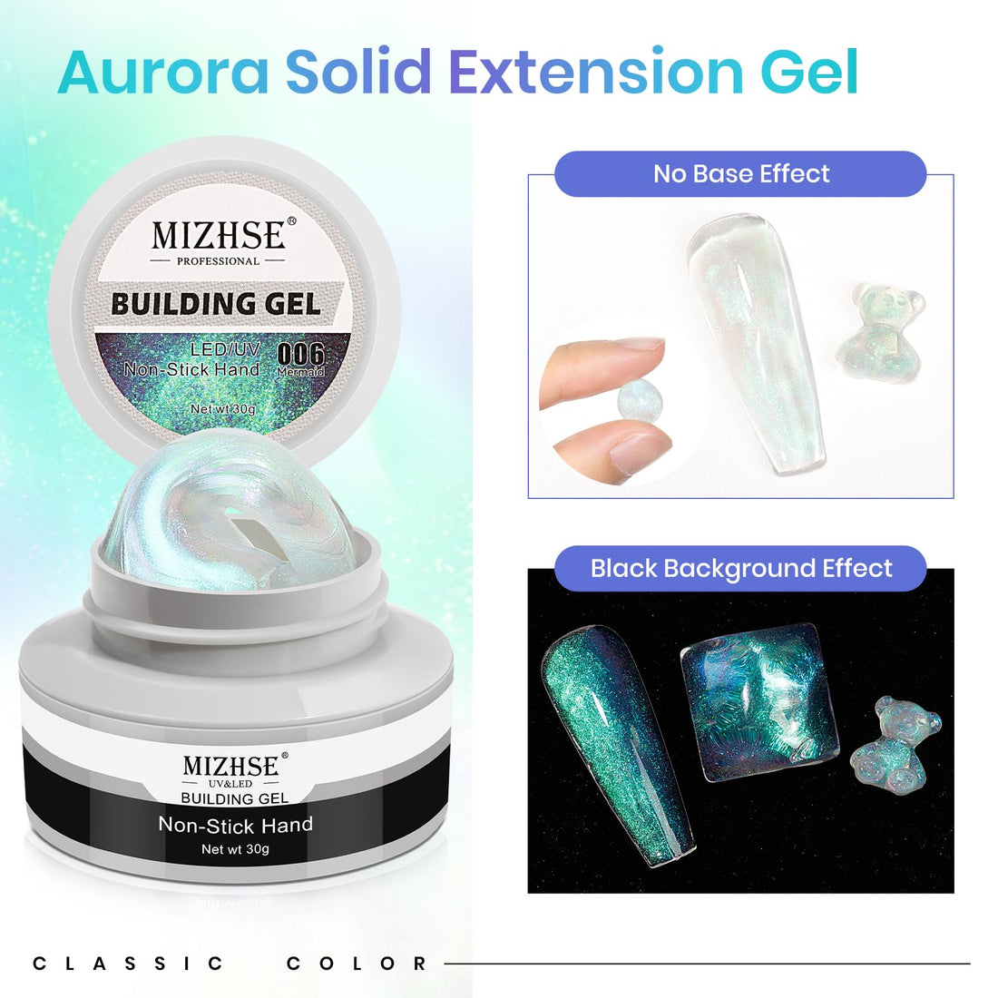 MIZHSE Mermaid Aurora Solid Builder Gel, 1oz Hard Gel for Nails 3D Non-sticky Builder Gels Polish Soak Off for Nails Salon Home DIY Manicure
