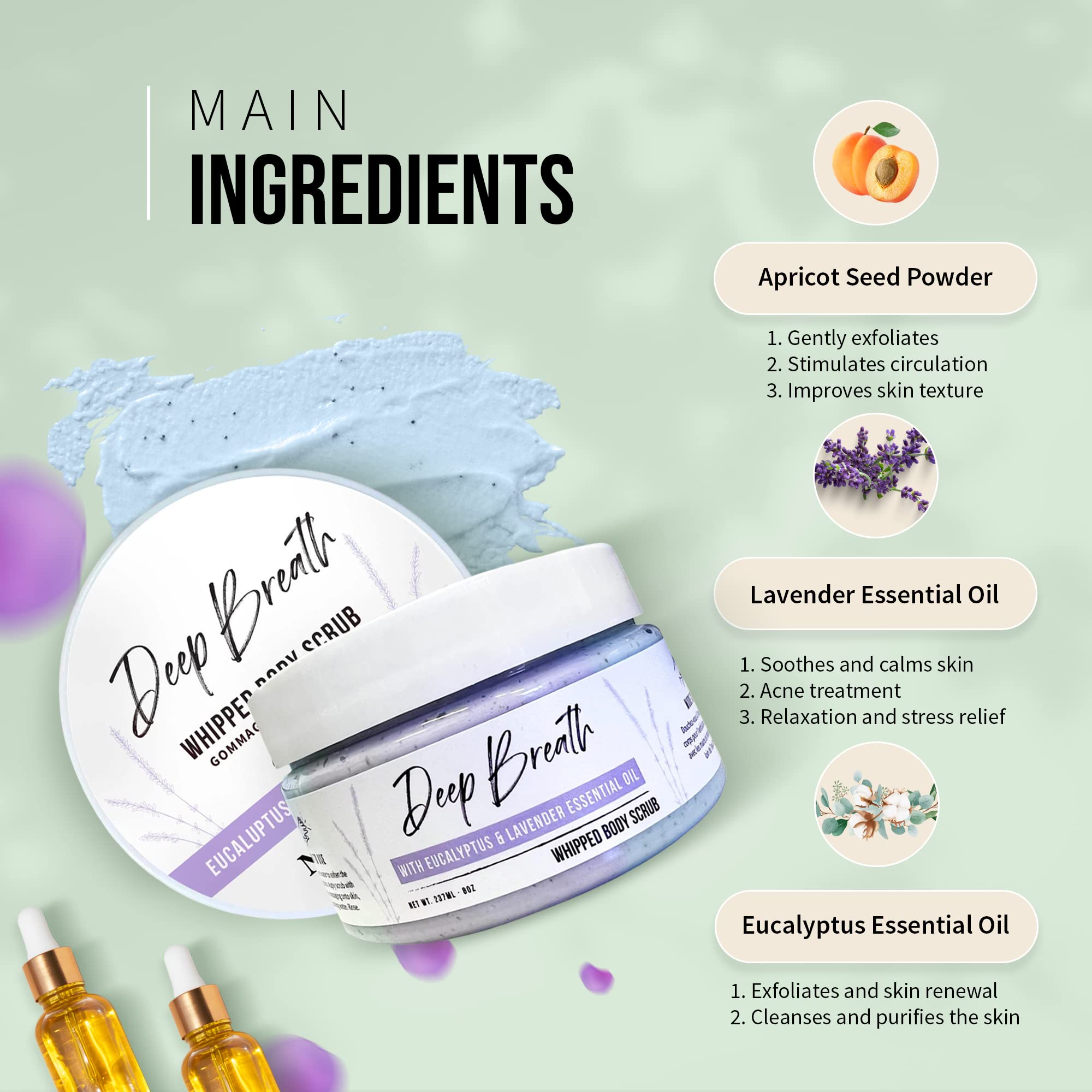 Naturally Vain Deep Breath Whipped Body Scrub, Body Wash, Body Scrub, Essential Oils, Lavender, Eucalyptus, Apricot, Exfoliant, Soft Skin, Moisturizing