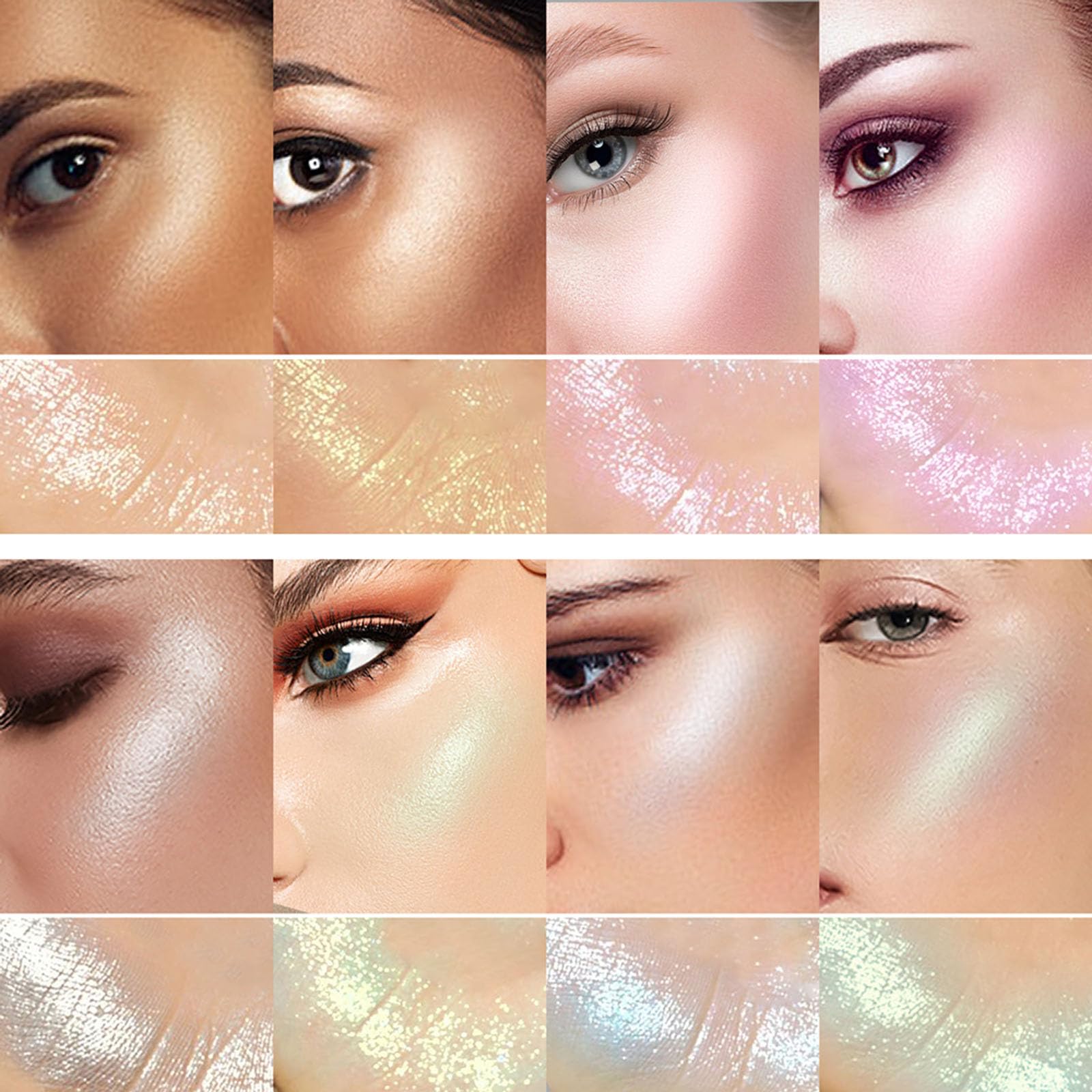 SUMEITANG 8 Colors Highlighter Makeup Palette,Shimmer Glitter Multichrome Highlight Powder luminizers,All Sparkling Shades Can Be layered or Worn Individually to Enhance & Brighten Your Face Features