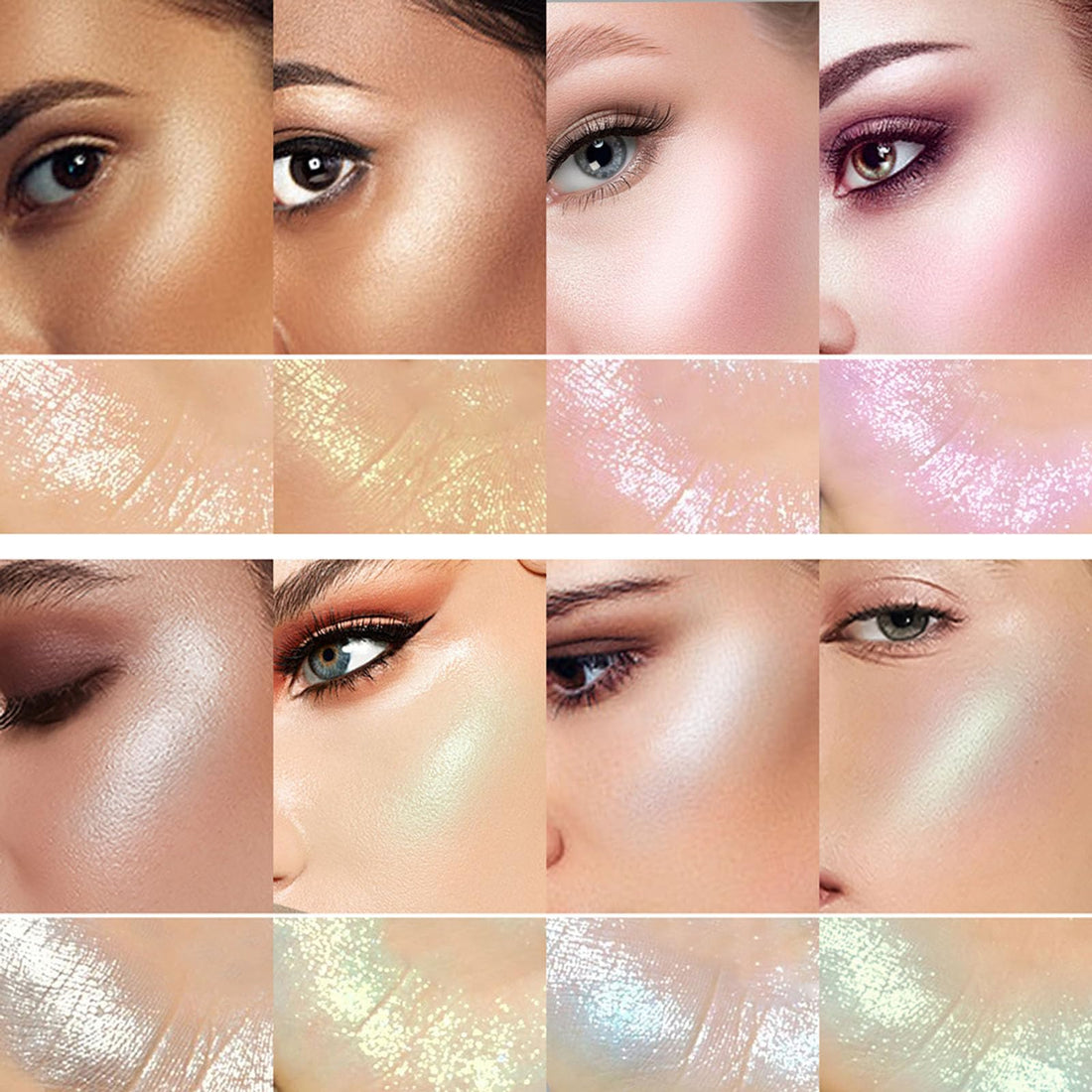 SUMEITANG 8 Colors Highlighter Makeup Palette,Shimmer Glitter Multichrome Highlight Powder luminizers,All Sparkling Shades Can Be layered or Worn Individually to Enhance & Brighten Your Face Features