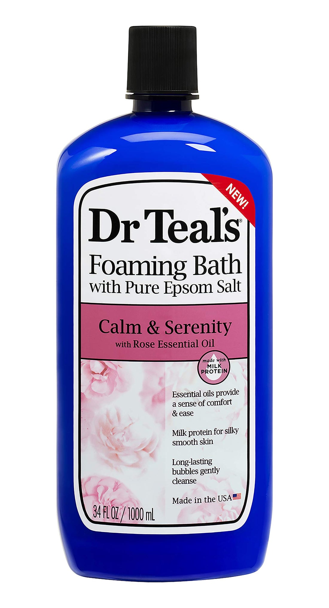 Bundle of Dr Teals Calm & Serenity with Rose Essential Oil (Made with Milk Protein): Pure Epsom Salt Soaking Solution 3 LBS & Foaming Bath 34 FL OZ