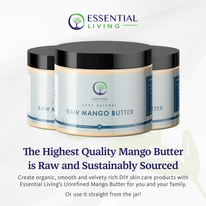 Essential Living: Unrefined Mango Butter - For Raw and Organic Lip Balms, Body Lotion, Body Butter, Body Scrub and Organic Soap Making - 16-oz. Jar - 100% Natural