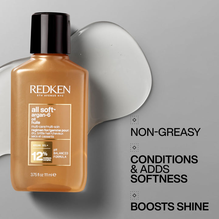 Redken All Soft Argan-6 Oil | For Dry Hair | Deeply Conditions Hair, Adds Softness & Shine | With Argan Oil | 3 Fl Oz, 3.8 fl. oz