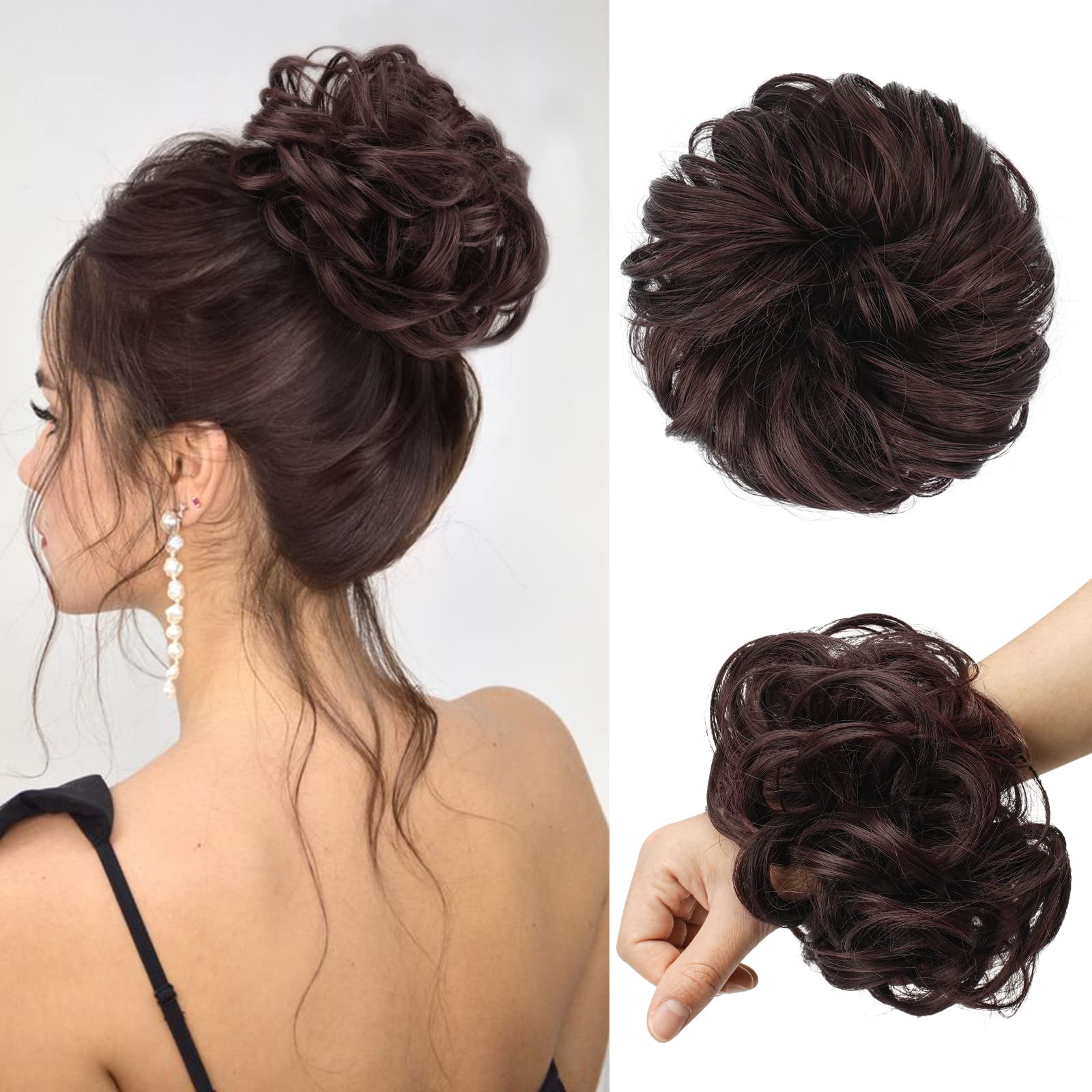 FESHFEN Hair Bun Extensions Messy Curly Hair Scrunchies Plus Size Hairpieces Synthetic Donut Updo Hair Pieces for Women Girls, 1.94oz