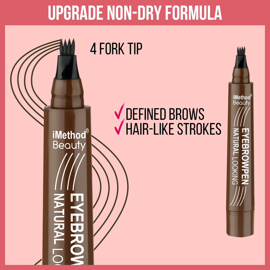 iMethod Eyebrow Pen - Eyebrow Pencil Magical Upgraded Eye Brow Pencils for Women with 4 Fork Tip & Spoolie Brush for Hair-Like Natural Brows, Last All-Day, Microblading Eyebrow Pen, Dark Brown
