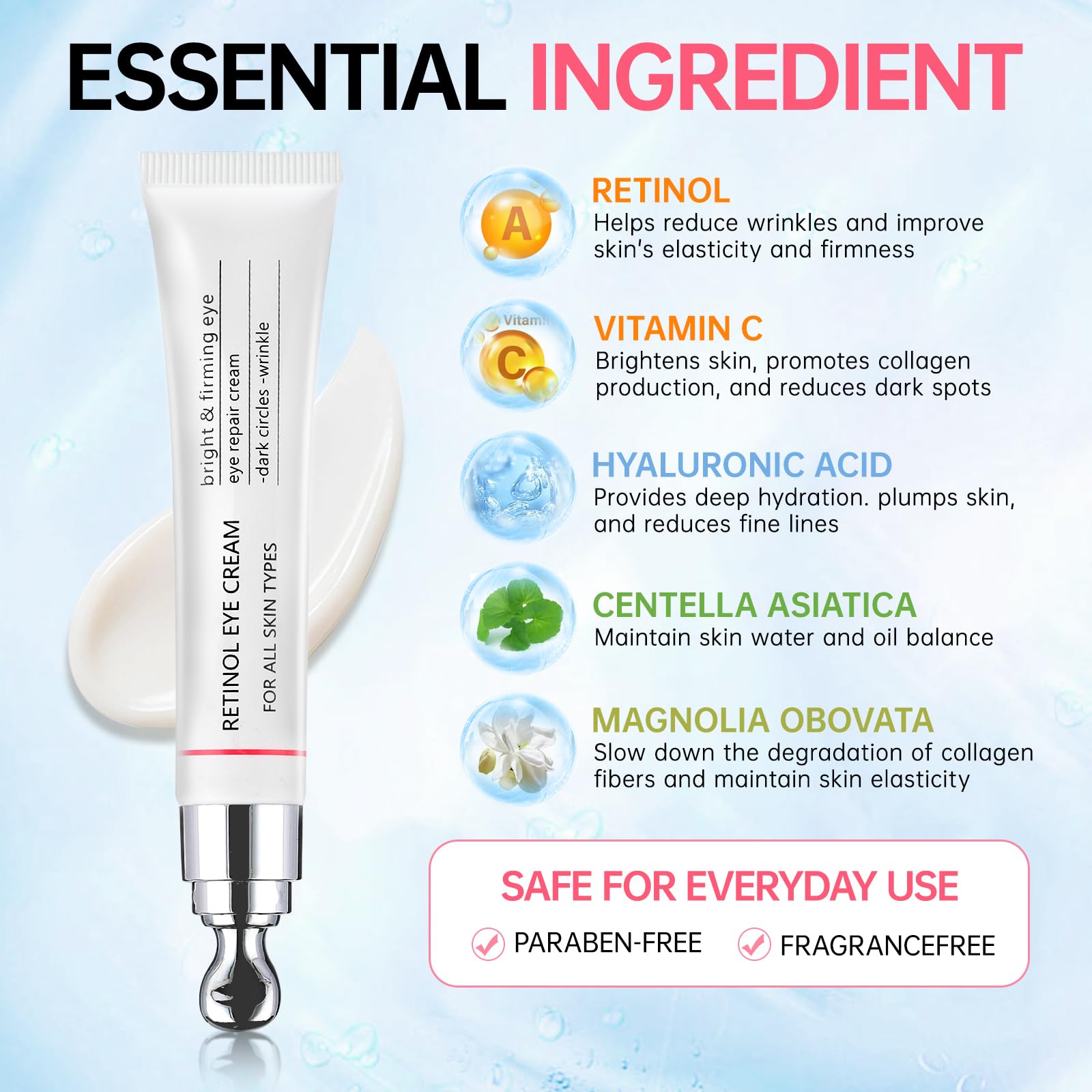 Eye Cream for Puffiness|eye serum retinol eye cream Dark Circles|Wrinkle|Bags Under Eyes,Eye Repair Cream Anti Aging Moisturizer,retinol,vitamin c,Eye Care Cream Suit Women Men Eye Firm Smooth 0.7 OZ