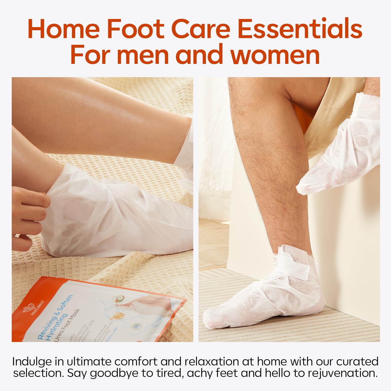 modelones 6 Pairs Hydrating Foot Mask for Dry Cracked Feet, Deep Moisturizing with Urea + Coconut Oil + Hyaluronic Acid+ Vitamin E, Foot Care for Women and Men, Soft Smooth Feet