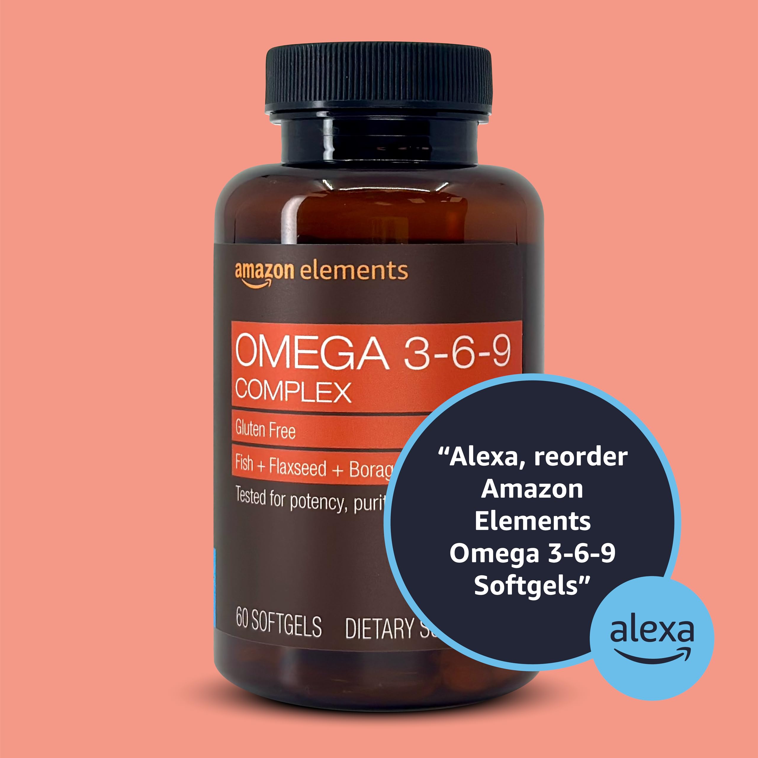 Amazon Elements Omega 3-6-9 Complex of Fish, Flaxseed and Borage Oil - EPA & DHA Omega-3 fatty acids - 60 Softgels, 2 Month Supply