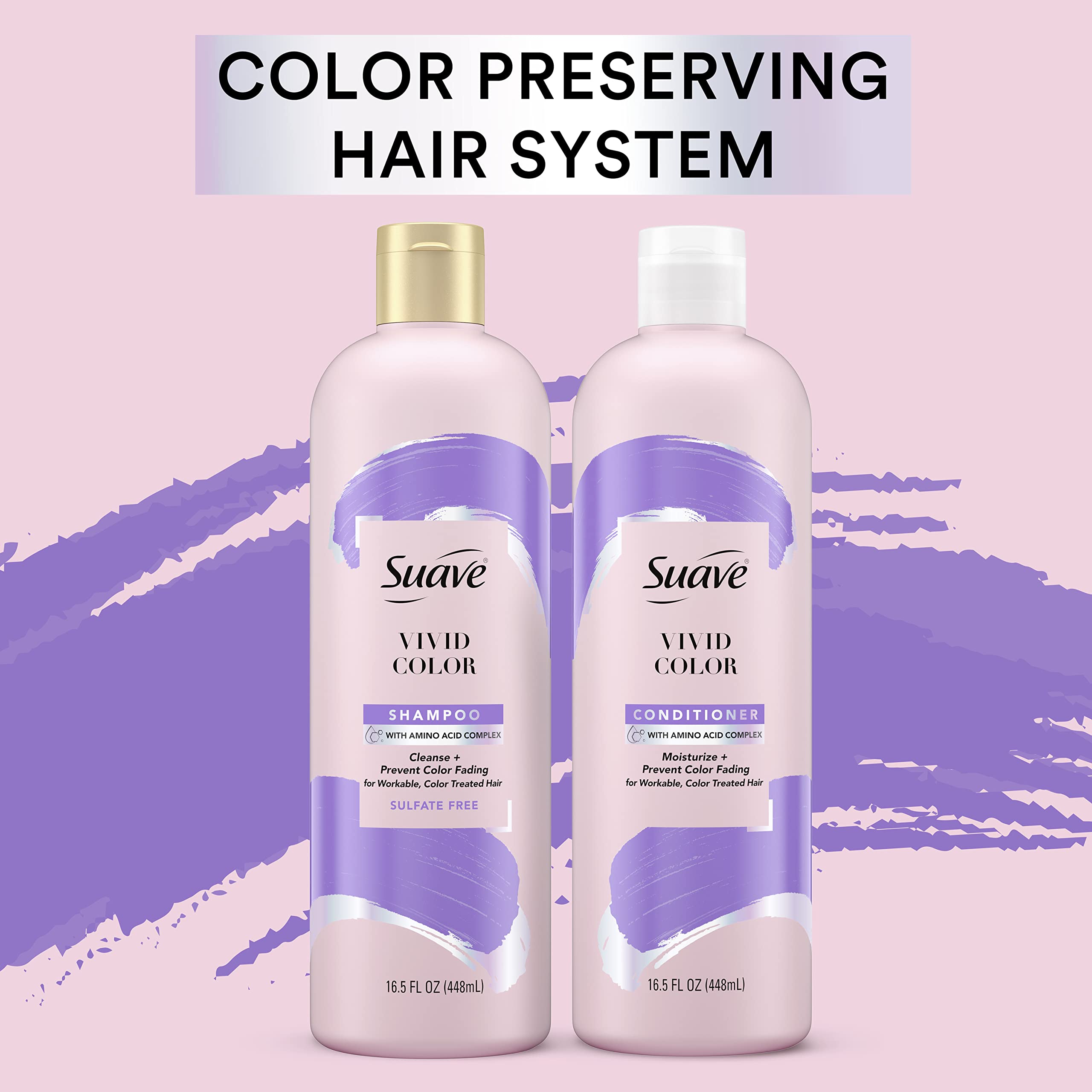 Suave Pink Conditioner For Color Treated Hair Vivid Color, Color Protecting Conditioner 16.5oz