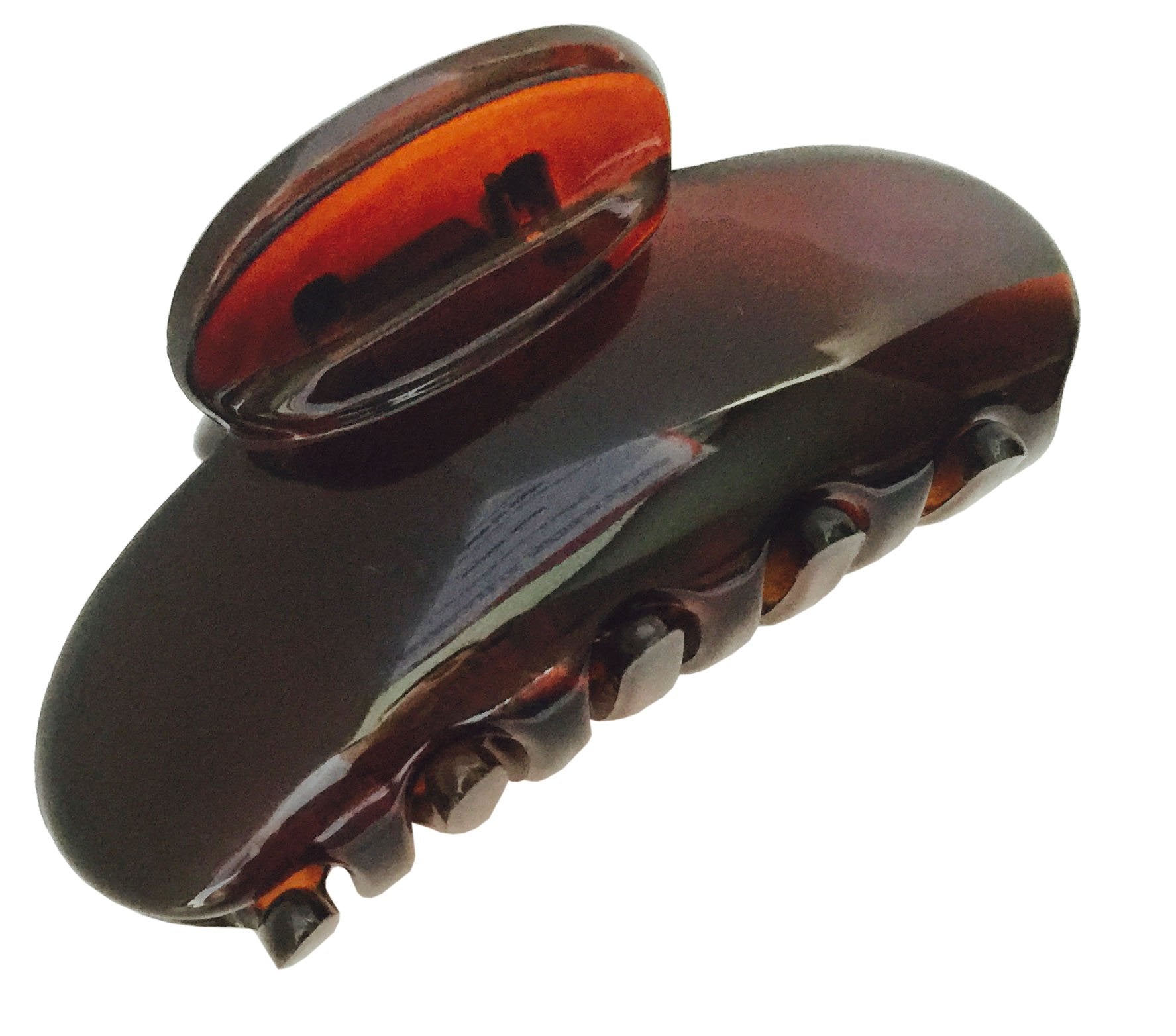 Parcelona French Clamp Black and Shell Small Covered Spring Celluloid Acetate Jaw Hair Claw Clip - 2 Pieces