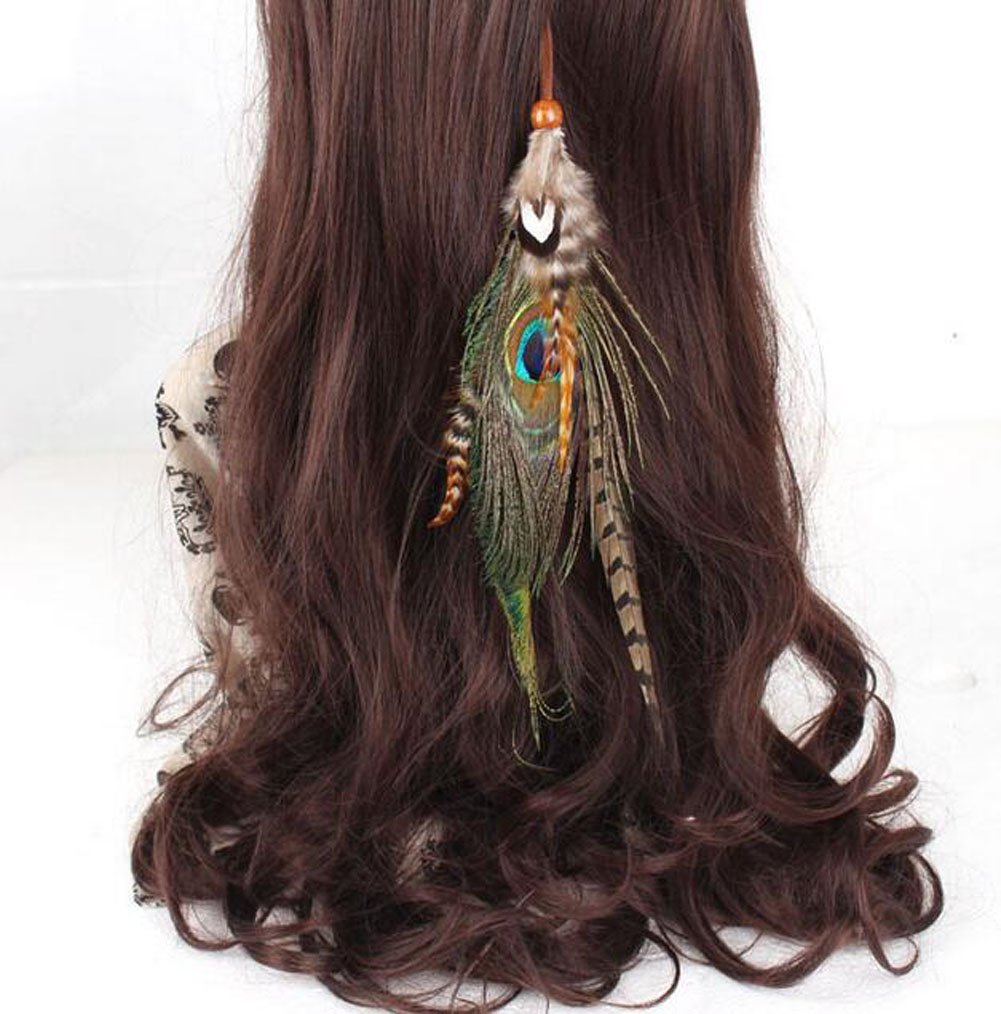 Boho Hippie Hair Extensions with Feather Clip Comb Hairpin Indian Feather Headdress Headdress DIY Accessories for Women Handmade