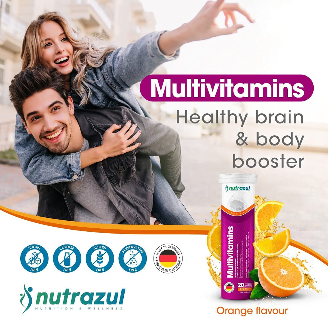 nutrazul Multivitamin Effervescent Tablets | 60 Tablets | Immune Support with 9 Essential Vitamins | Perfect for Daily Wellness for Adults & Kids | Orange Flavor