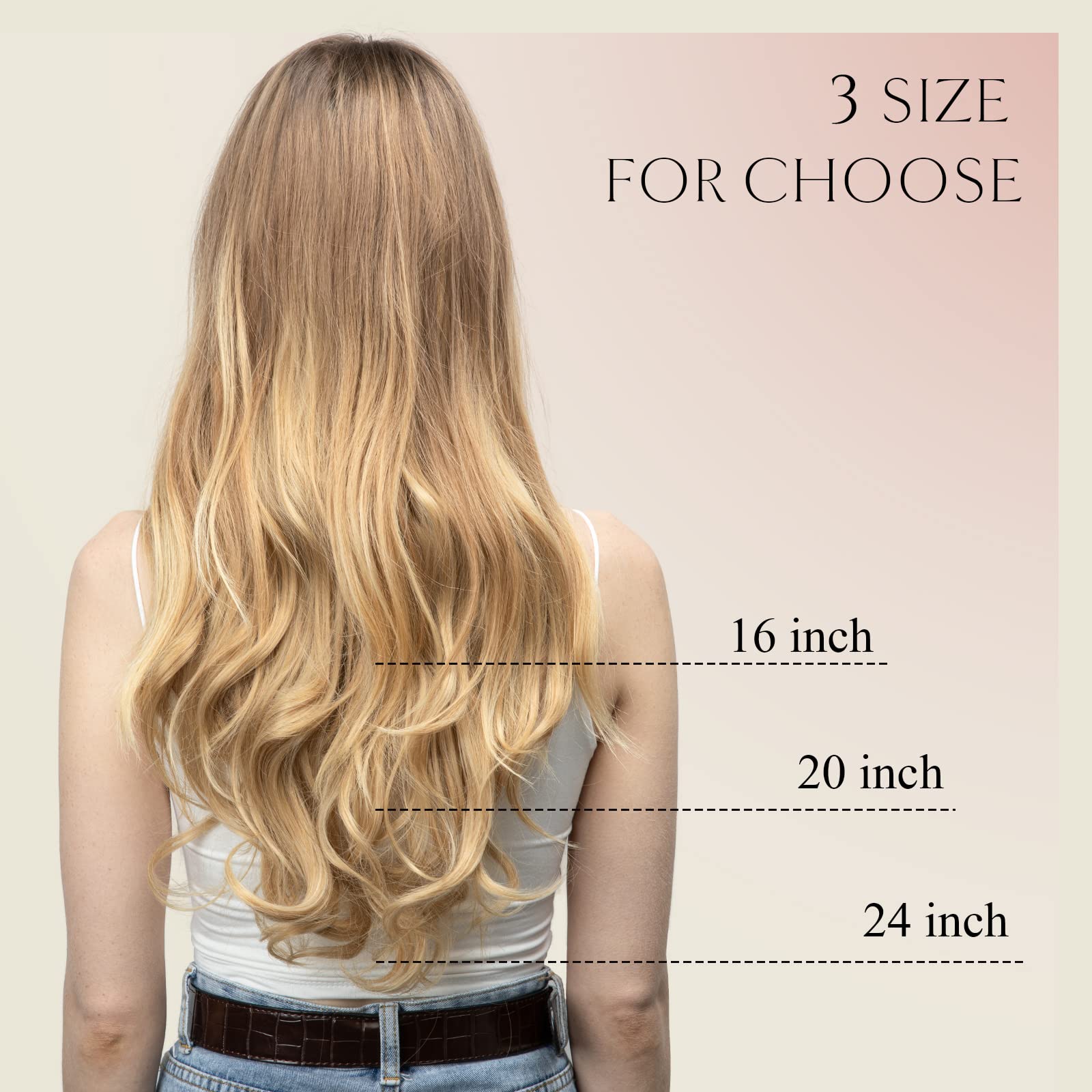 SARLA 24 180g Long Straight & Natural Wave Full Head U-part Hair Extension Clip in Hairpieces Heat-resistant Fiber UH16 & UH17 (24 Natural Wave, 613# Beach Blonde)