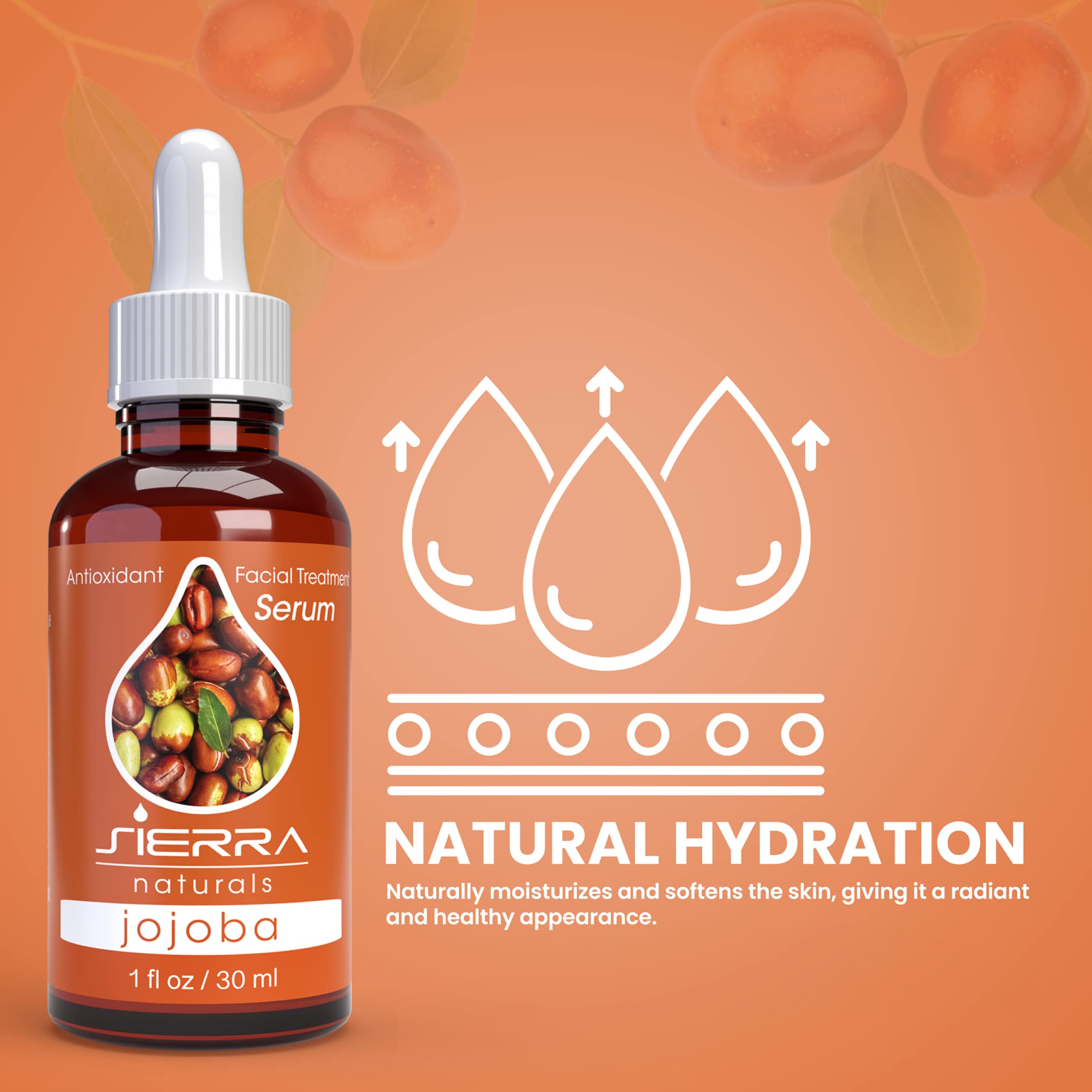 Sierra Naturals Jojoba Jajoba Oil, 100% Jojoba Oil for Face, Facial Oil, Benefits for Anti-Oxidant Facial Serum Hydrating with Vitamin E Oil, 1 oz