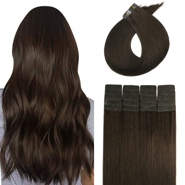 VARIO Dark Brown Tape in Hair Extensions 100% Remy Human Hair Brown Tape in Extensions 18 Inch 40g 20pcs Invisible Tape in Hair Extensions Remy Human Hair Silky Straight Human Hair Tape in Extensions