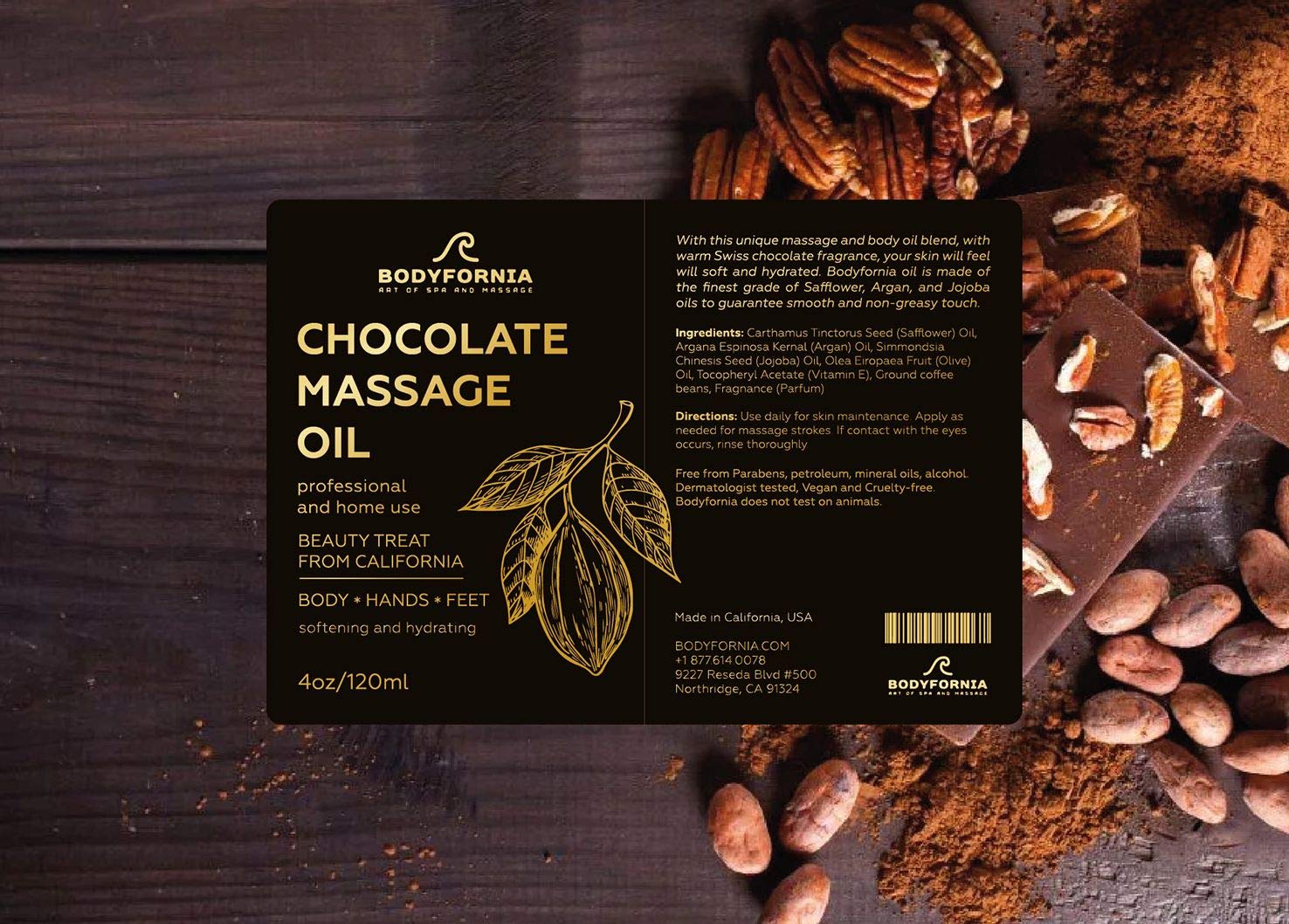 BODYFORNIA Chocolate Body Vegan Oil Best Massage, Pure Moisturizing Oil NATURAL Organic Jojoba Oil, Moisturizing Multi-Purpose Oil for Hands, Feet, and Bodyingredients