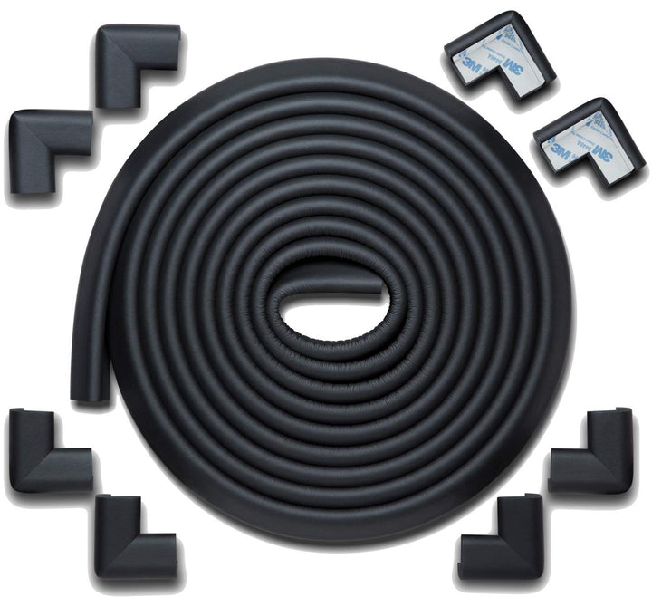Roving Cove HeftyFit Edge Corner Protector Baby Proofing (Large 18ft Edge 8 Corners), Heavy-Duty, Soft NBR Rubber Foam, Furniture Fireplace Safety Bumper Guard, 3M Adhesive, Onyx Black
