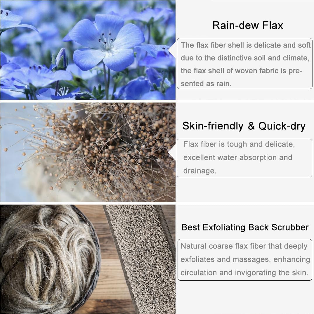 IYOOH Loofah Back Scrubber for Shower for Women/Men, Natural Flax Exfoliating Luffa Back Scrubber, Dual Sided Loofa Scratcher Body Wash Bath Strap Scrub Brush, Deep Clean and Invigorate Skin 4''x35''