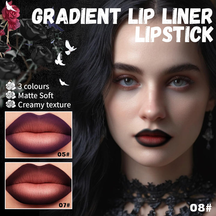 HOSAILY 3 Colors 2 in 1 Gothic Lip Liner Set, Matte Purple Dark Red Black Lip Liner Plumping Smooth Creamy Lip Pencil, High Pigmented Long lasting Lip Stain Lipstick Goth Halloween Makeup, 05+07+08