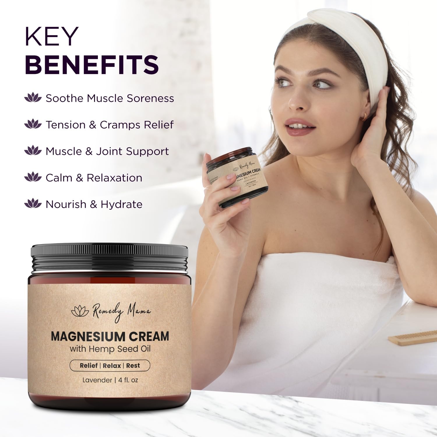 Remedy Mama Magnesium Cream for Sleep, Muscle Soreness & Cramps Relief with Hemp Seed Oil, Vitamin E, Shea Butter - Topical Magnesium Lotion for Calm & Relaxation - Lavender - 4fl oz - Made in Canada