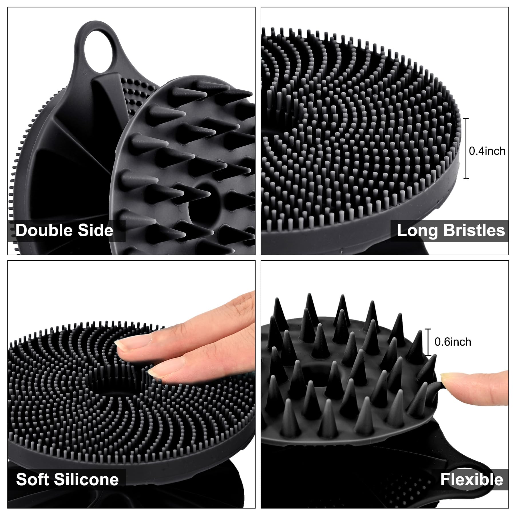 INNERNEED 2-in-1 Silicone Body Scrubber and Scalp Massager Shampoo Brush, Food-Grade Soft Material, More Hygienic, Easily Lather, Convenient for Travel, Gym, Business,etc (Black)