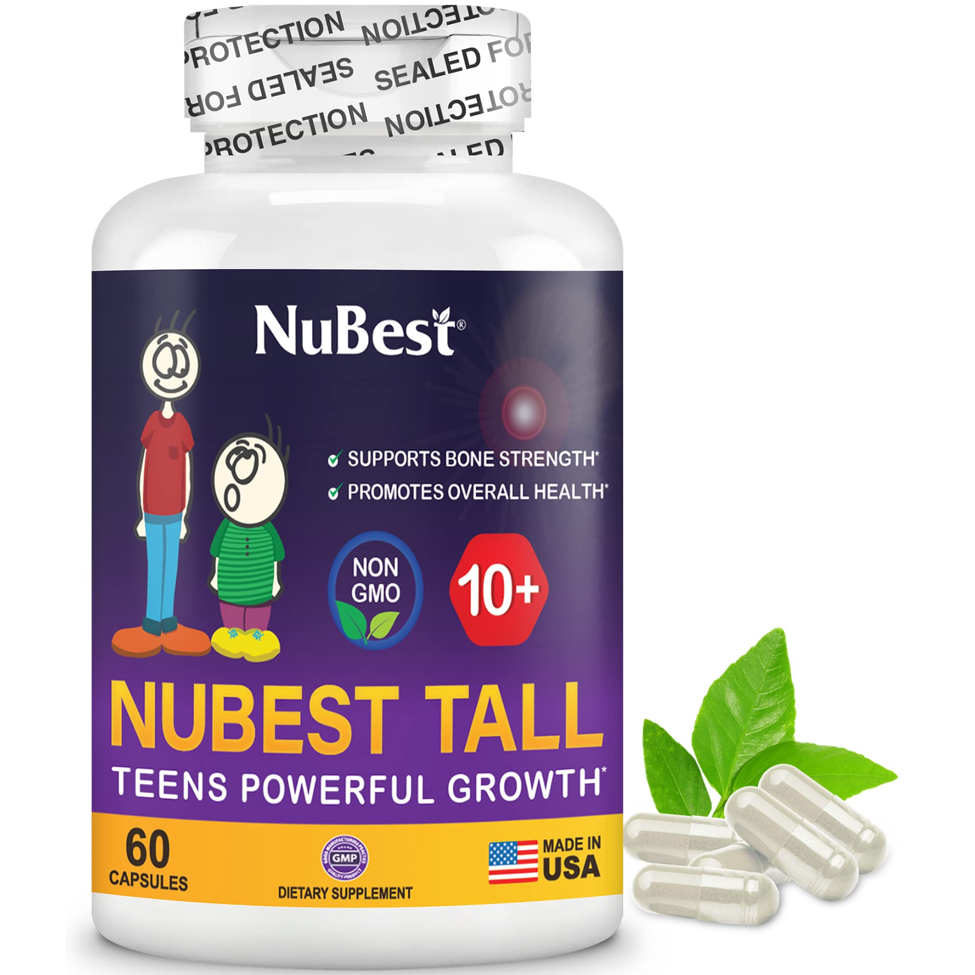NuBest Tall 10+ - Premium Bone Strength Formula, Enhanced Immunity and Overall Health for Age 10+ - Who Drink Milk Daily with Calcium, Vitamin D3, Vitamin K2, and Multivitamins - 60 Capsules