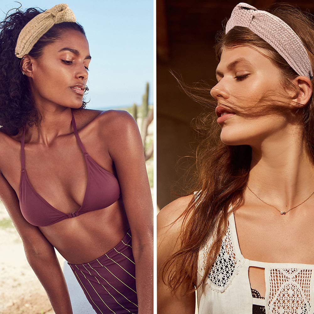 Women Hair Head Bands Headbands - Straw Knotted Beach Lafite Head Band for Women’s Hair Turban Wide Thick Twist Hairbands For Girls Washing Face Makeup and Beach Holiday