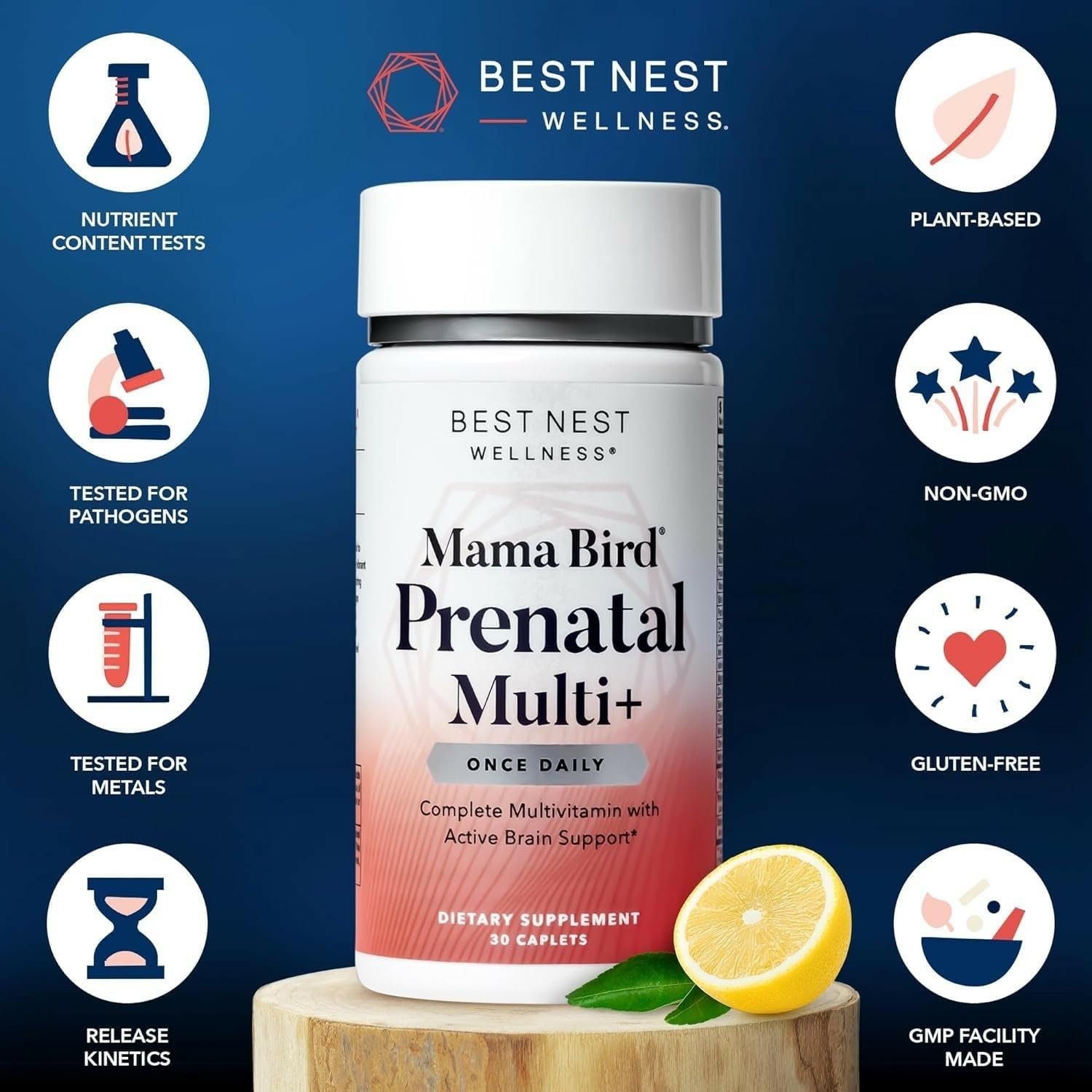 Best Nest Wellness Mama Bird Prenatal Multi Plus - Prenatal Care Supplement Supports Brain & Digestive Health - Vegan Multivitamin with L-Methylfolate, Probiotics & More - 30 Caplets (30 Servings)