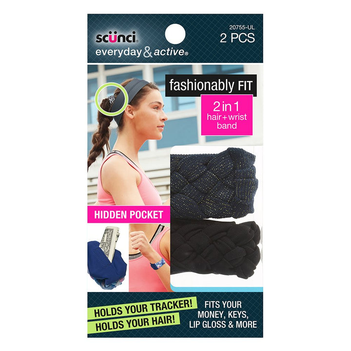 Scunci Fashionably Fit 2-In-1 Hair/Wrist Band, Metallic, 2 Count by Scunci