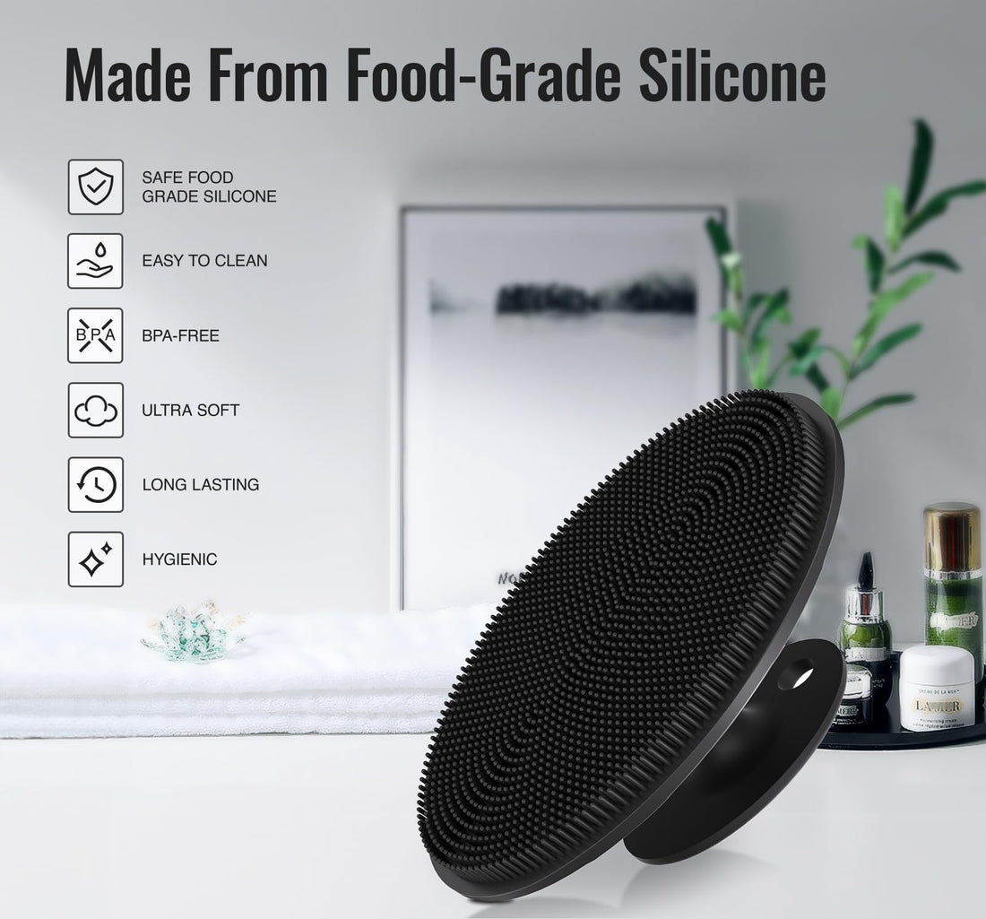 Ithyes Silicone Body Scrubber Exfoliating Body Brush for Men Women Lathers Well Easy to Clean More Hygienic Than Loofah Shower Scrubber Face Scrubber for Sensitive Skin 1 Pack (Black)