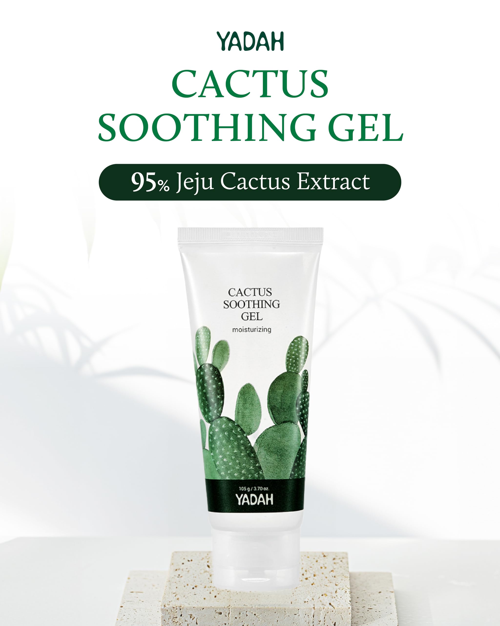 YADAH Cactus Soothing Gel (8.45fl oz) - Sunburn Relief, Calm, Cool & Soothe Irritated Skin, Face Redness. Korean Skin Care. 95% Cactus Extract, Vegan.