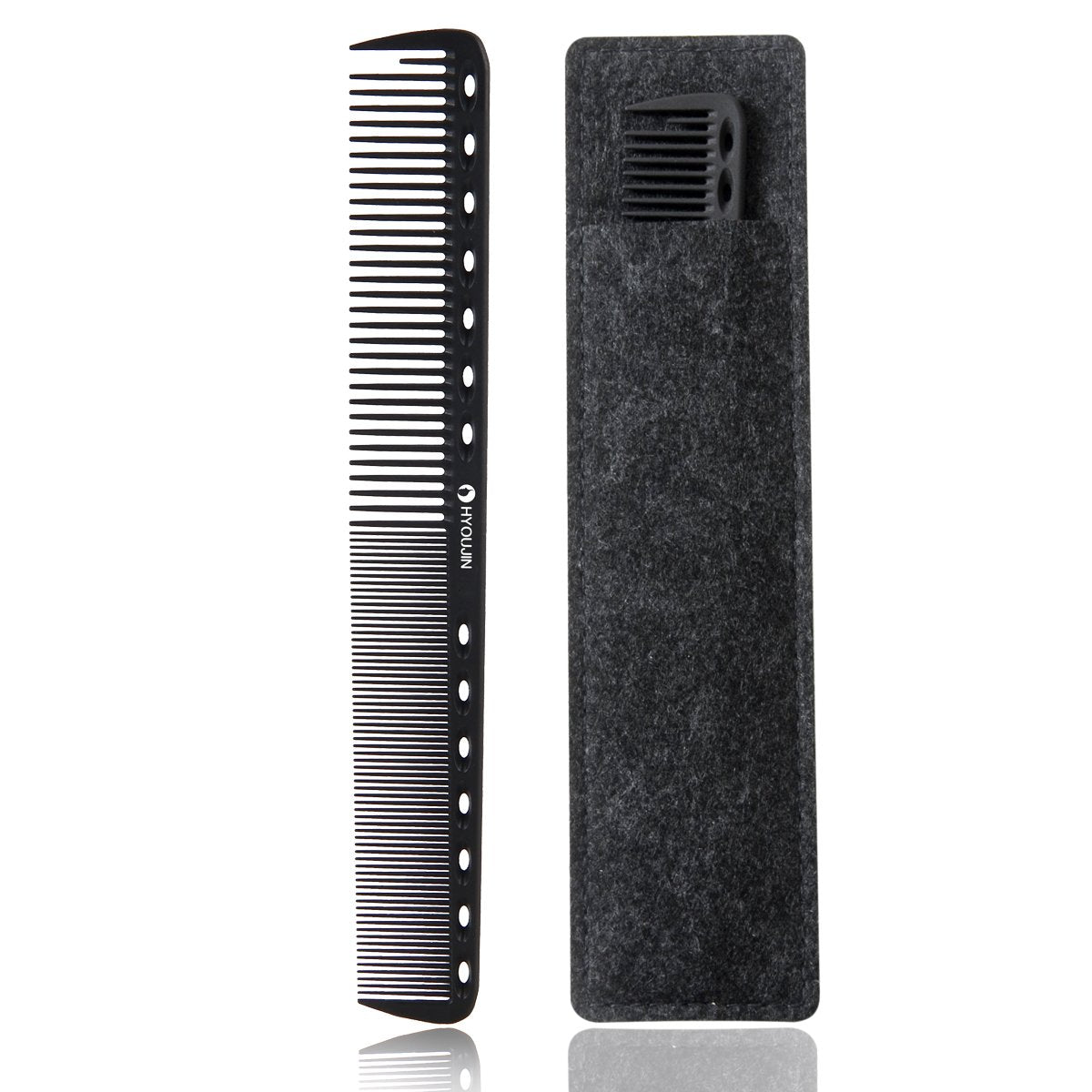 HYOUJIN 605 Black Carbon Fine Cutting Comb 230 Heat Resistant Hairdressing Comb Master Barber Comb with fine tooth-14 holes for cutting and hairstyling