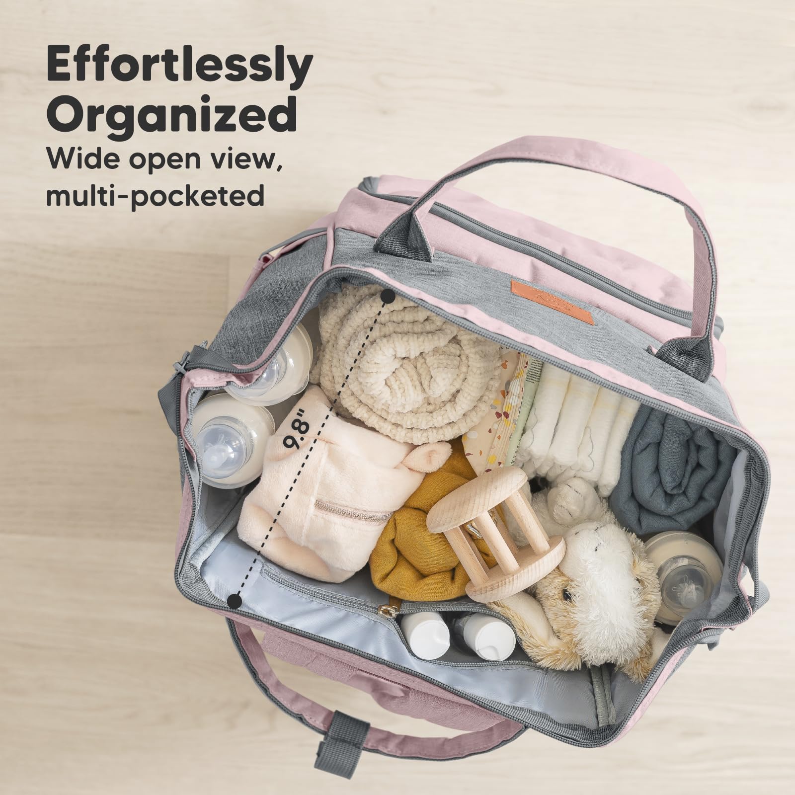 KeaBabies Baby Diaper Bag Backpack - Large Baby Bag for Boys, Girls, Waterproof Multi Function Travel Diaper Backpack with Changing Pad, Durable Travel Essentials for Moms and Dads (Pink Gray)