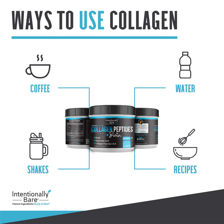 Intentionally Bare Collagen Powder Unflavored - Collagen Peptides Powder with Biotin & Hyaluronic Acid - Non-GMO & Grass Fed Collagen Protein Powder with 10g Protein - Keto Collagen Powder 40 Servings