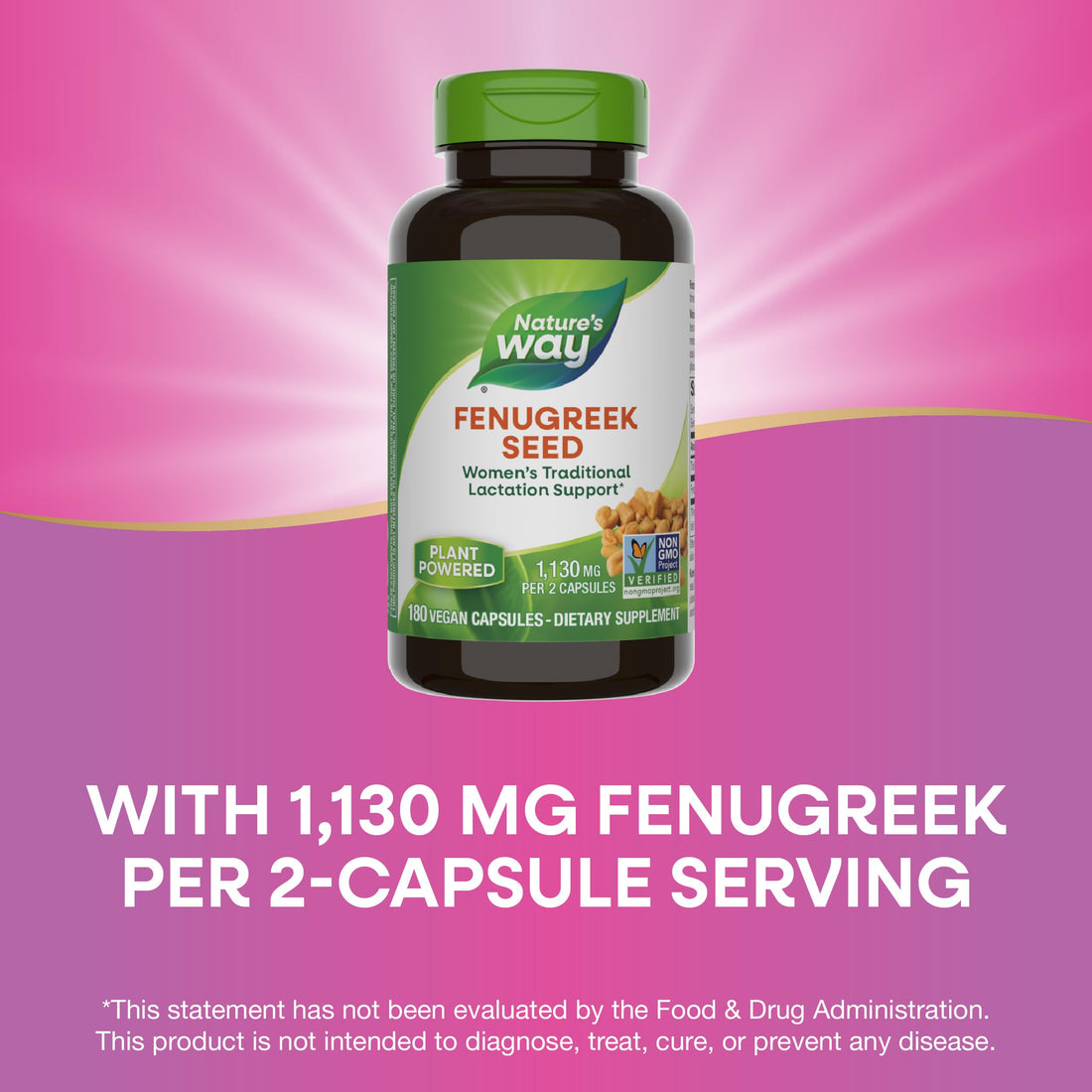 Nature's Way Fenugreek Seed, Traditional Lactation/Breastfeeding Support*, Non-GMO Project Verified, Vegan, 180 Capsules (Packaging May Vary)