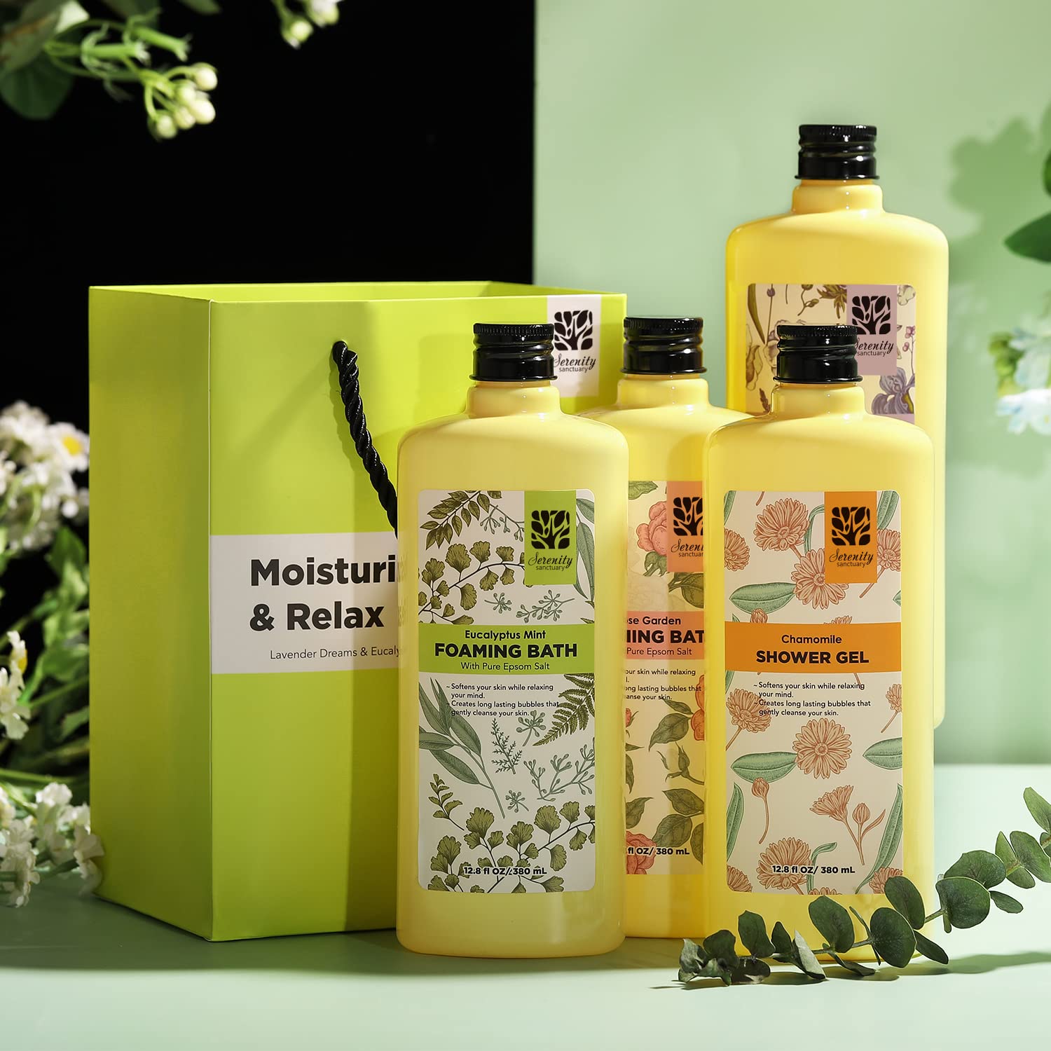 Bubble Bath for Women Adults, Scented Bubble Bath Gift Set for Women, 51.2 fl oz (Pack of 4), with Shower Gel, Ladies Foaming Bath Variety, Mother's Day Gift for Mom