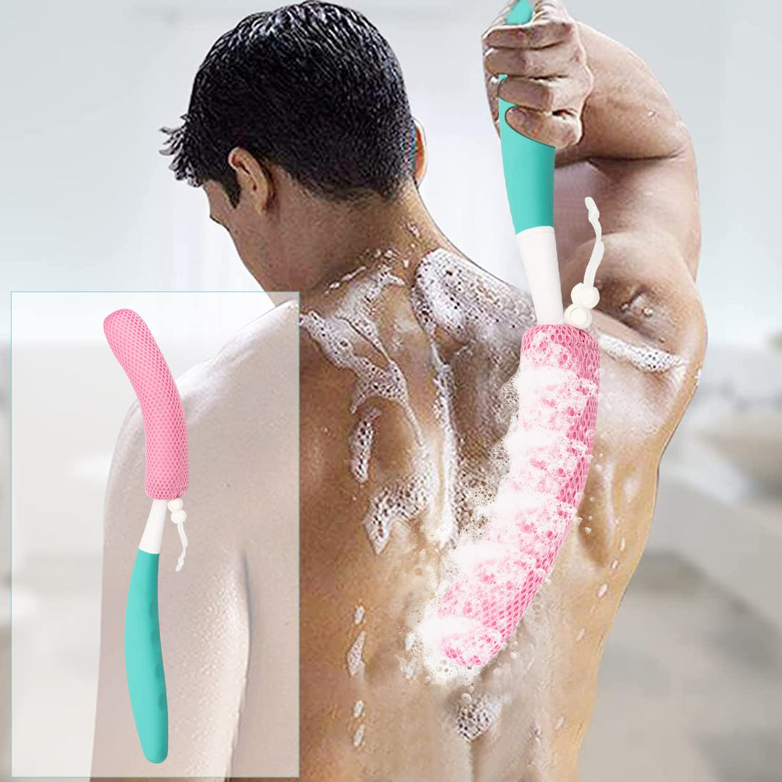 Long Handle Bath Brush,Anti-Slip Curve Handled Bath Body Brush, Back Scrubber for Shower ,Easy Reach for Seniors, Suitable for Elderly/Pregnant Aid Bathing & Shower