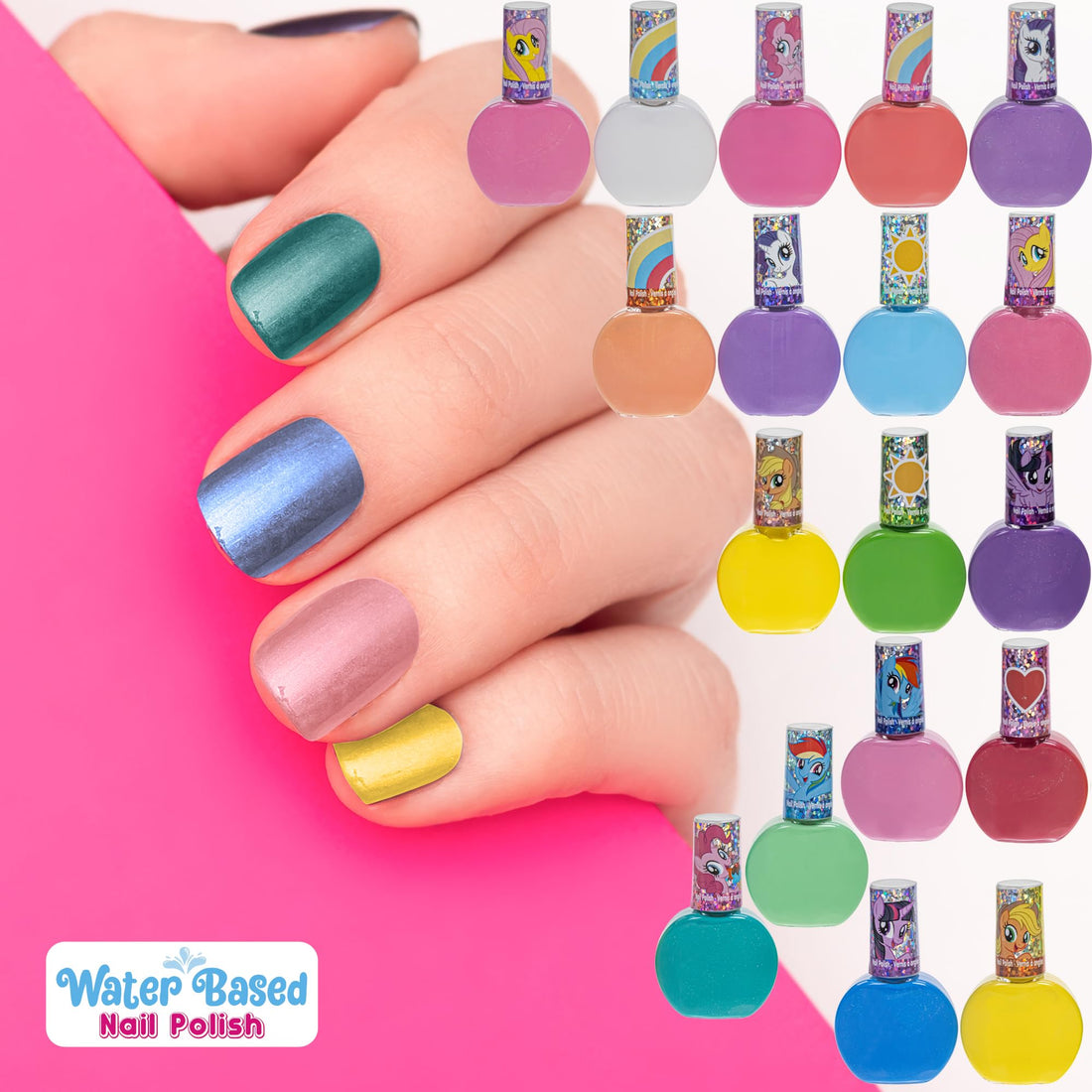 Townleygirl My Little Pony Best Peel-Off Nail Polish, Deluxe Gift Set For Kids, 18 Count Colors, Some With Glitter