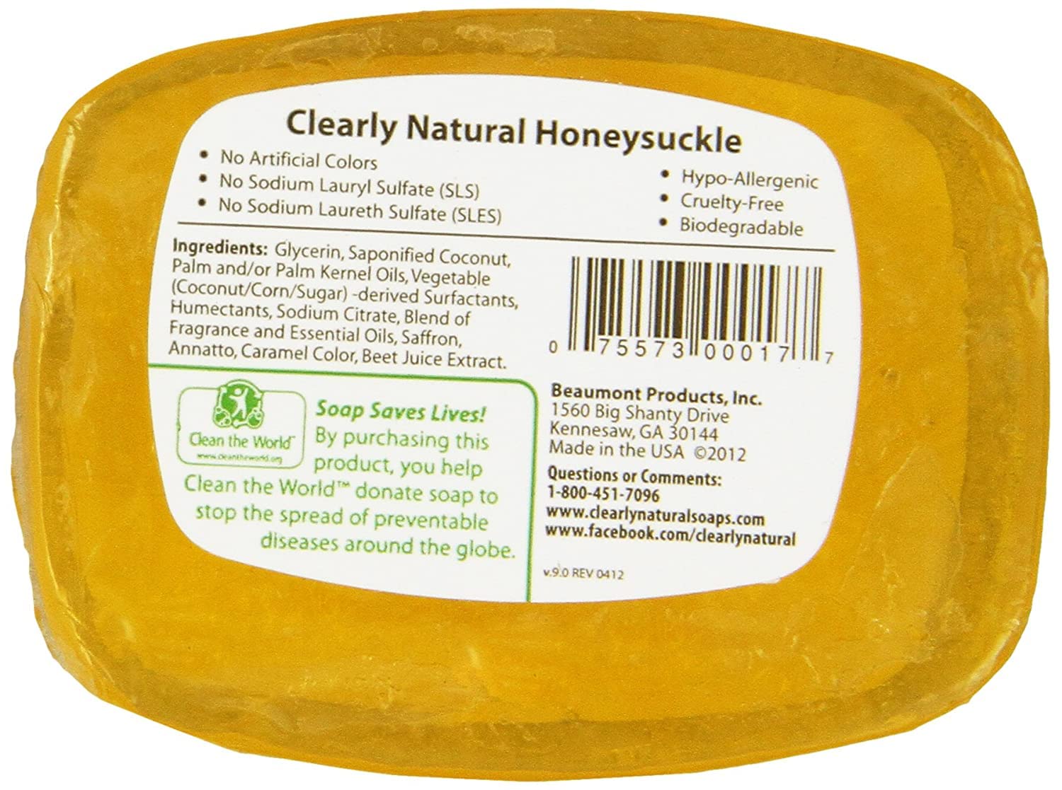 Clearly Natural Honeysuckle Glycerine Bar Soap, 4 Ounce - 6 per case.6