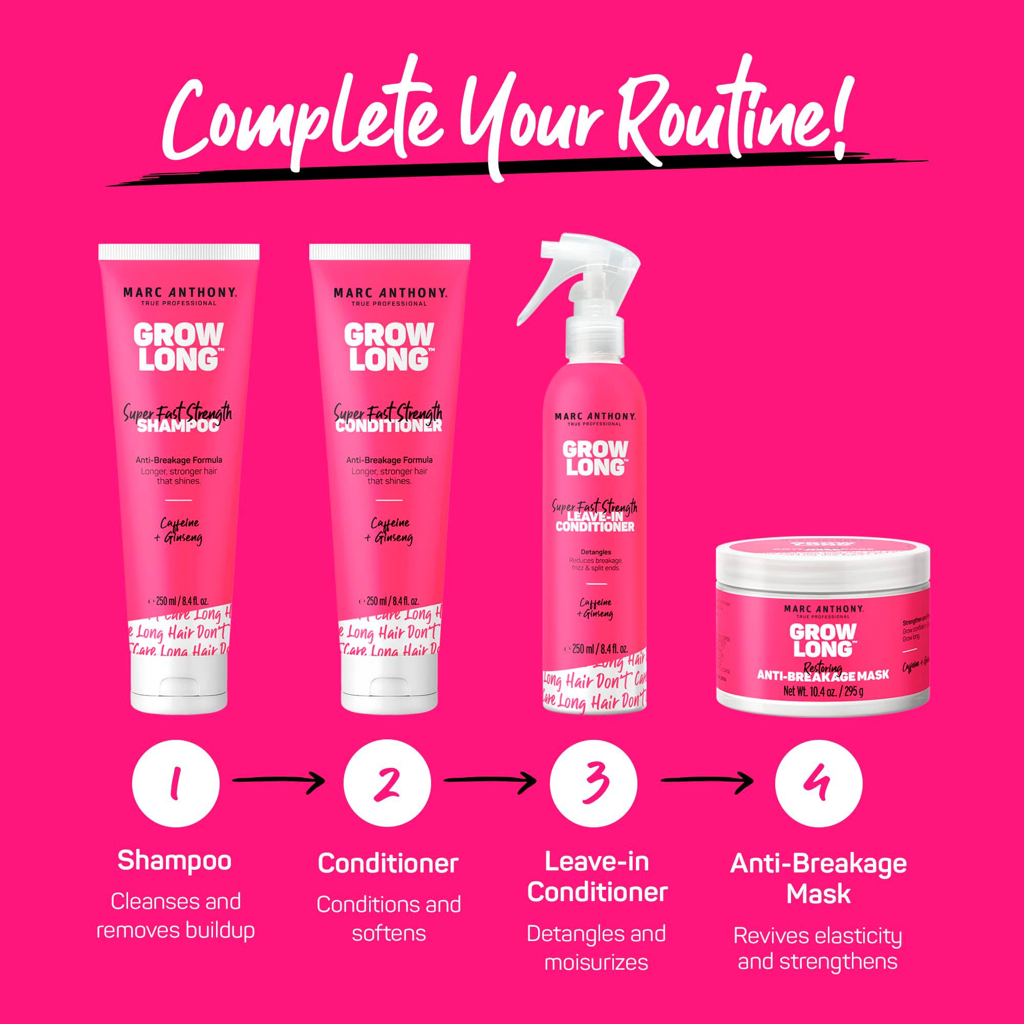 Marc Anthony Leave-In Conditioner Spray & Detangler, Grow Long Biotin, 2-pack - Anti-Frizz Deep Conditioner For Split Ends & Breakage - Vitamin E, Caffeine & Ginseng for Curly, Dry & Damaged Hair