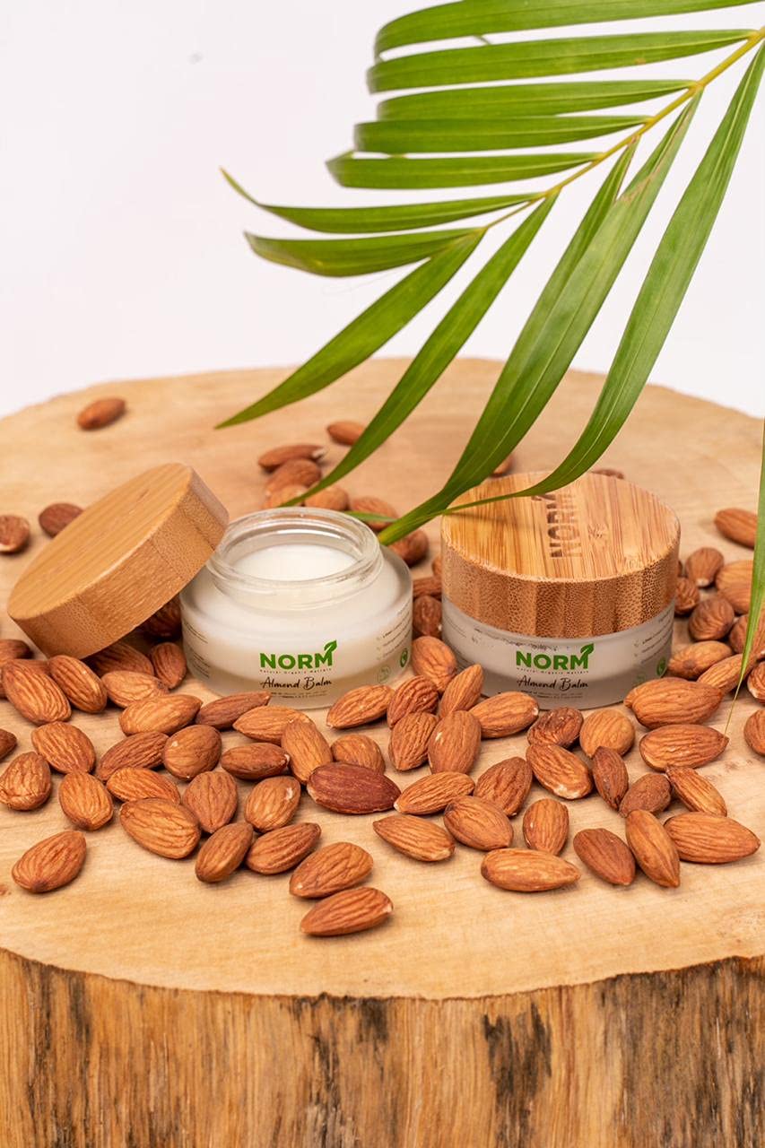 Natural Organic Matters Almond Hand & Body Balm With 100% Natural Ingredients, Eco-Friendly Recyclable Glass Container With Bamboo Lid, Cruelty-Free - 100ml
