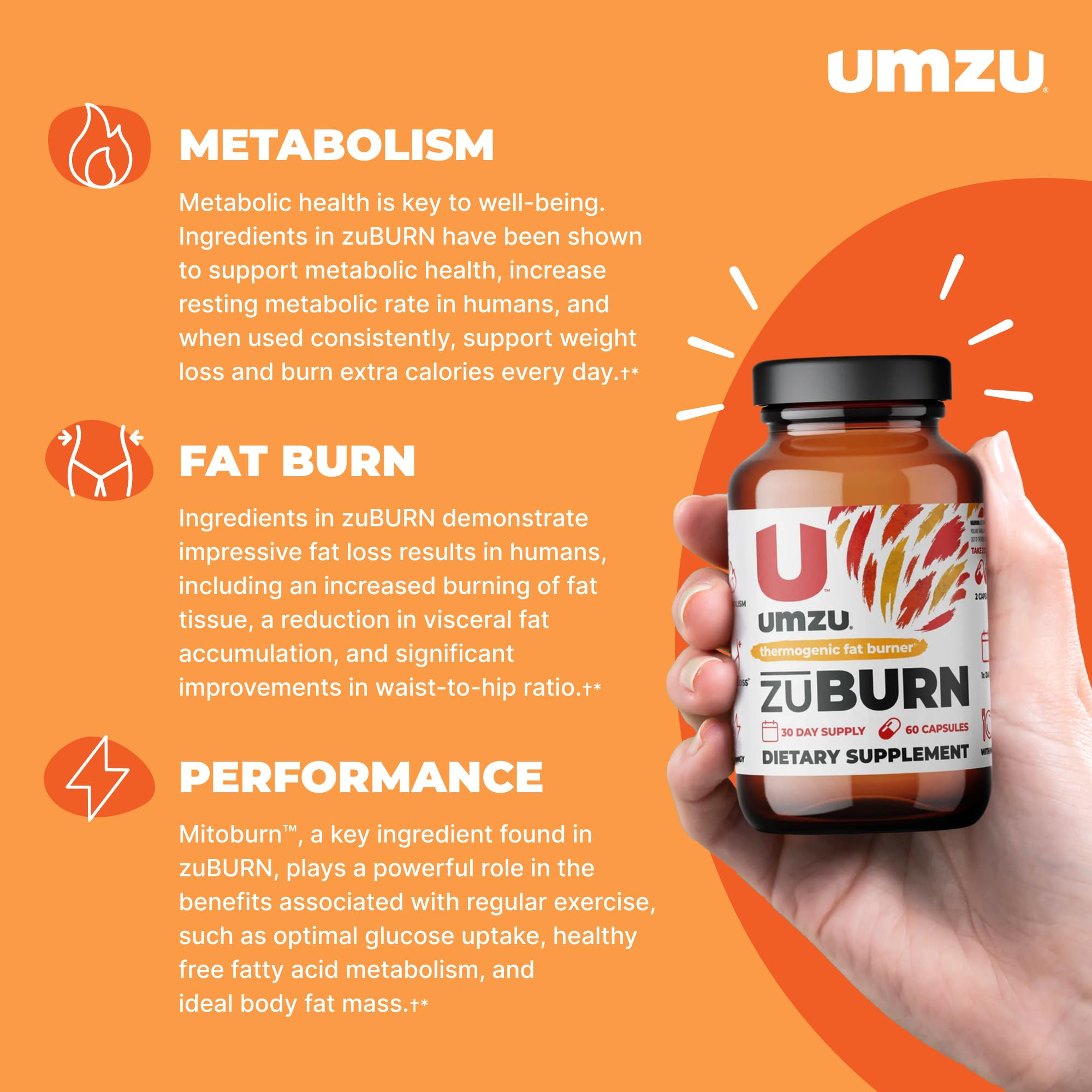 UMZU ZuBurn Thermogenic Fat Burner Supplement for a Healthy Body Composition | Natural Ingredients to Support Metabolism, Increase Calorie Burn & Reduce Body Fat* (30 Day Supply | 60 Capsules)