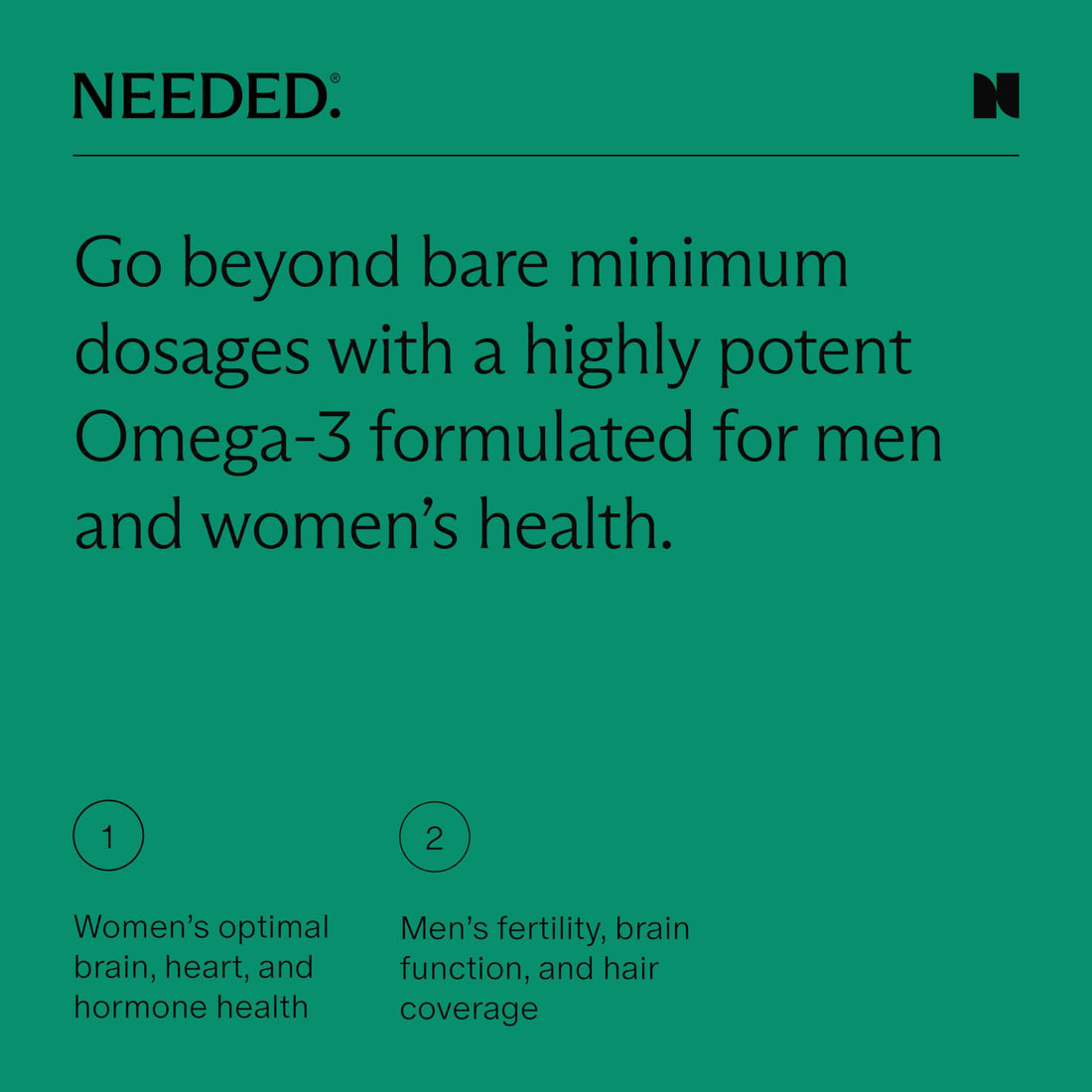 Needed. Prenatal Omega-3 - High Potency Dose of Sustainably Sourced Fish Oil, 1000mg DHA, 1000mg EPA, Encased in a Gelatin-Free, Plant-Based Softgel Shell, Daily 4 Softgel Dose, 30-Day Supply
