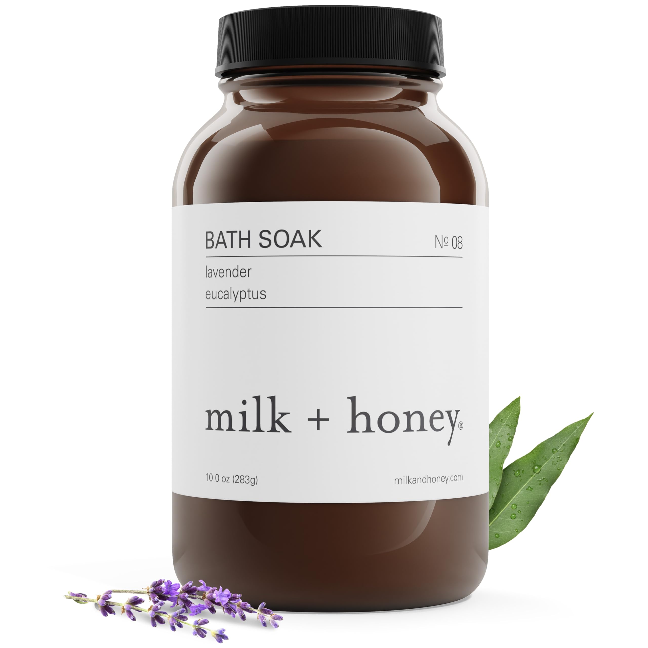 Milk + Honey Calming Bath Soak No. 8, Moisturizing Epsom Salt Bath Soak with Lavender and Eucalyptus Oils, Soothing and Relaxing Bath Soak, 10 oz