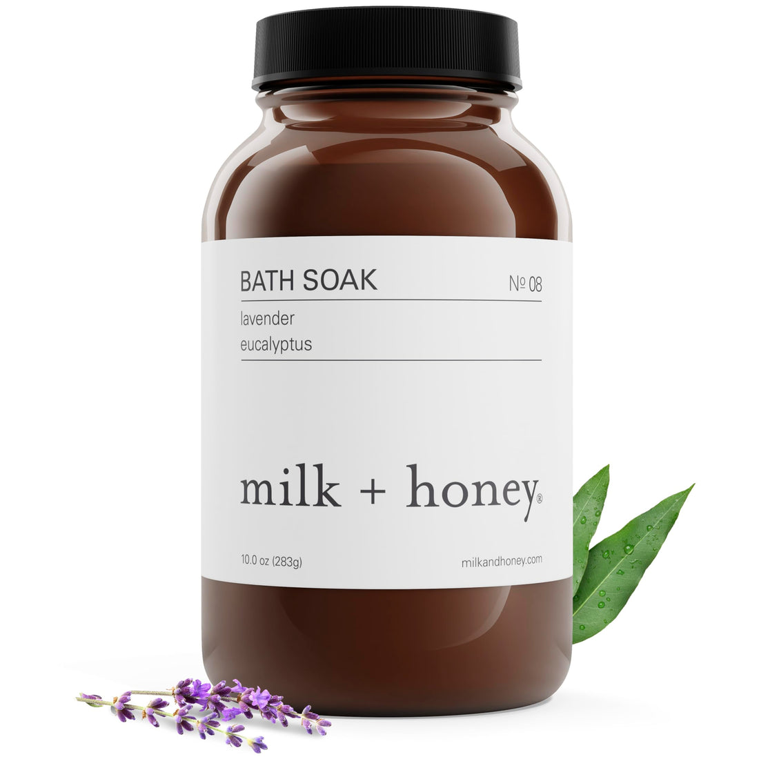 Milk + Honey Calming Bath Soak No. 8, Moisturizing Epsom Salt Bath Soak with Lavender and Eucalyptus Oils, Soothing and Relaxing Bath Soak, 10 oz