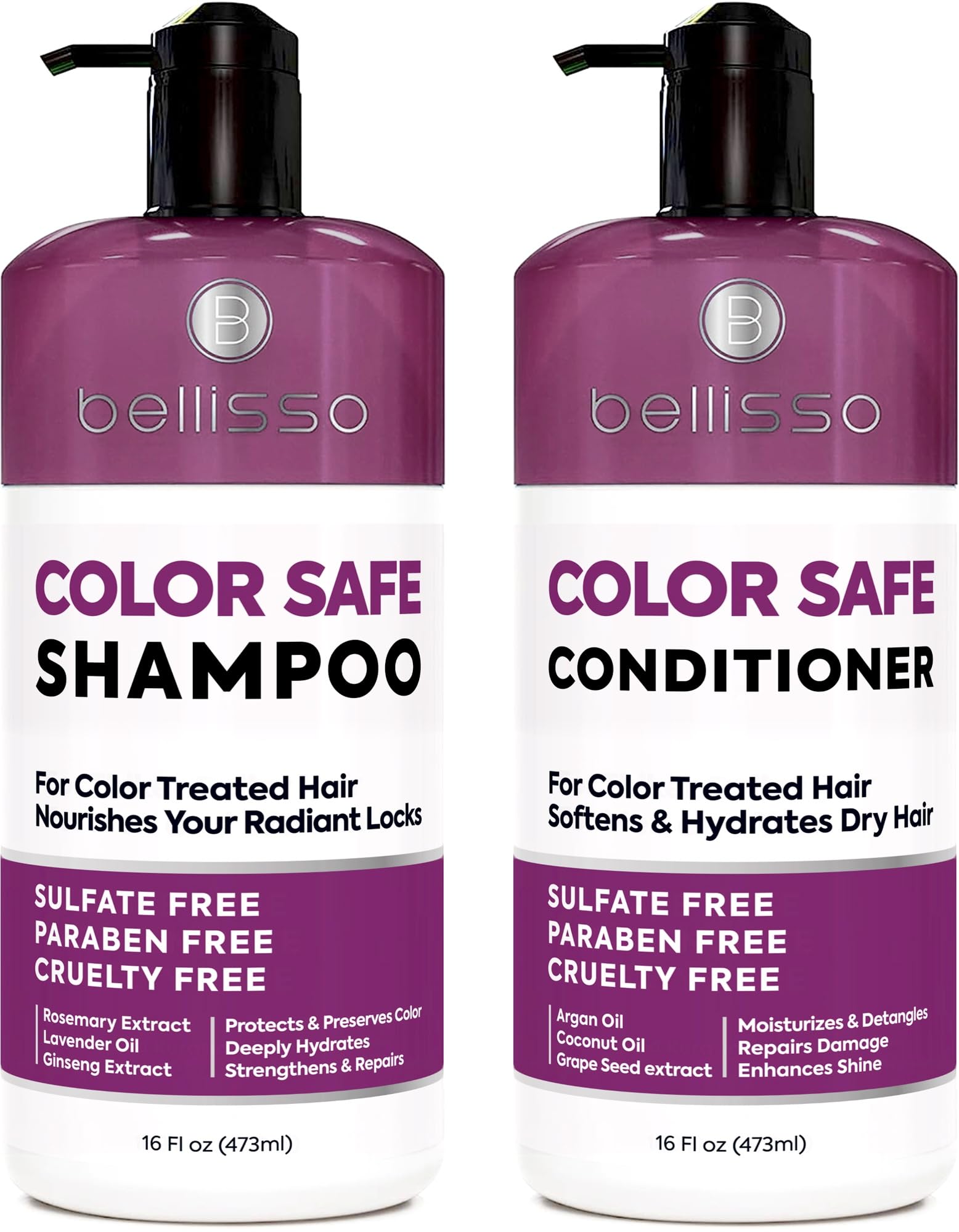Color Safe Shampoo and Conditioner Set - For Protecting Dyed and Treated Hair Against Fading - Sulfate and Paraben Free, Anti Fade, Moisturizing Care Products to Protect Women and Men - With Rosemary