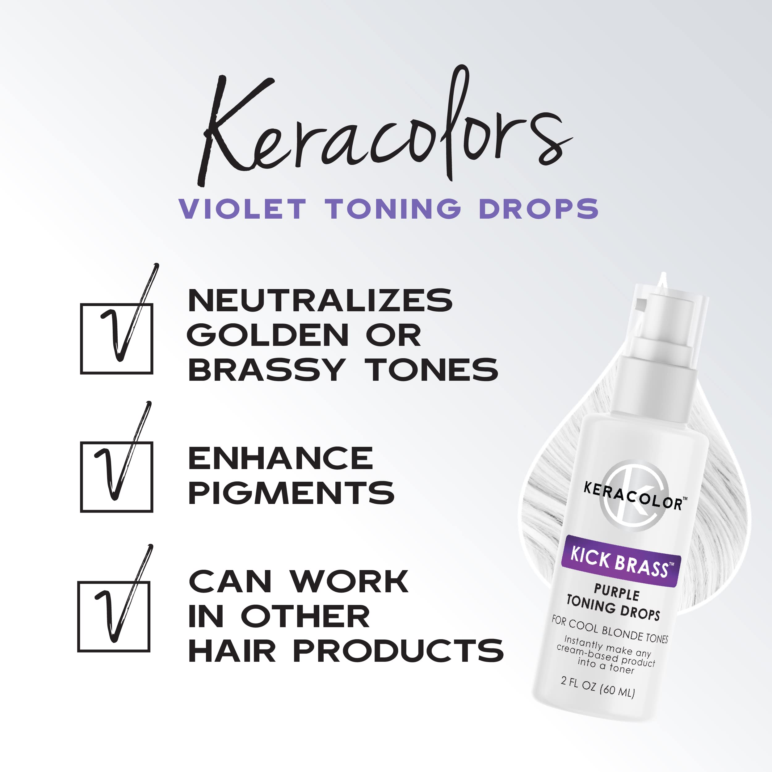 Keracolor Gold Toning Drops Concentrate To Create Your Own Purple Shampoo For Blonde Hair - Mix w/Any Shampoo, Conditioner, Or Cream Styler, (Gold) 2 Fl. Oz.