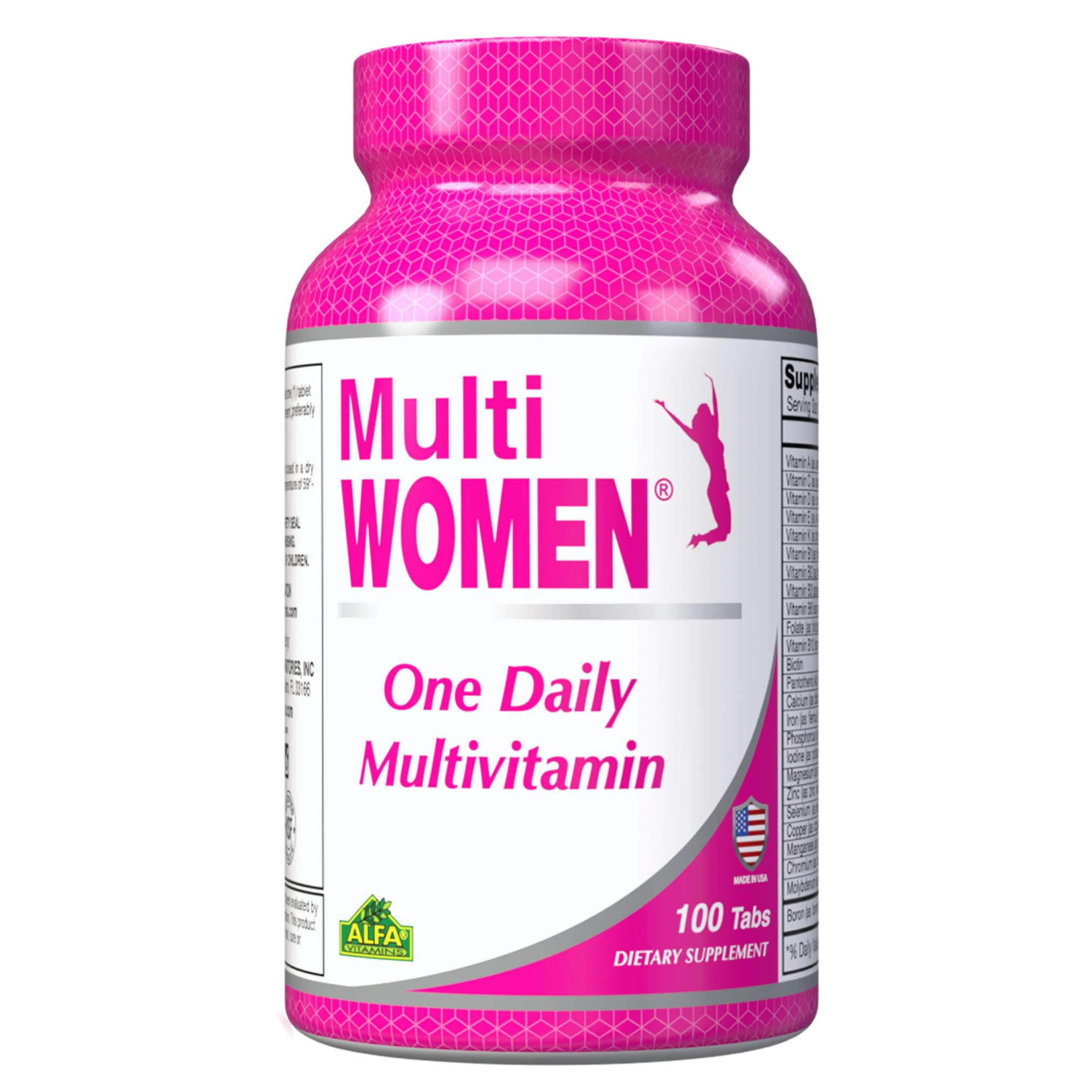 ALFA VITAMINS Multi Women Vitamins Dietary Supplement with Essential Vitamins & Minerals for Women - Amino Acids + Antioxidants - 100 Tablets