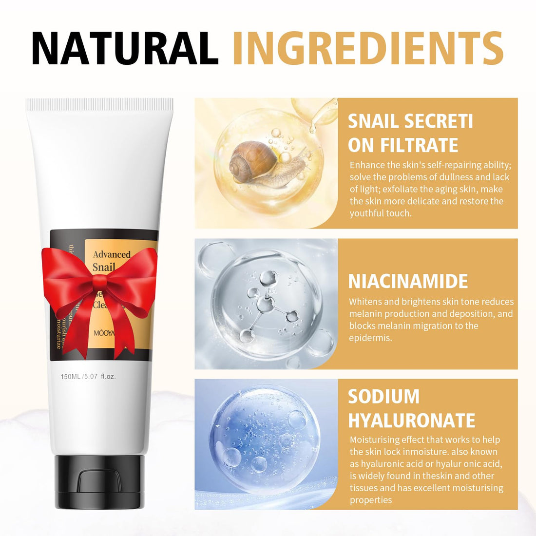 BYOTOUTY Snail Mucin Cleanser, Advanced Snail Mucin Gel Cleansers, Gentle Face Wash for Women and Men,Snails Facial Repairing Cleanser for Deep Cleaning, Ph-Balanced, Moisturizing,5.07 Fl Oz / 150 ML