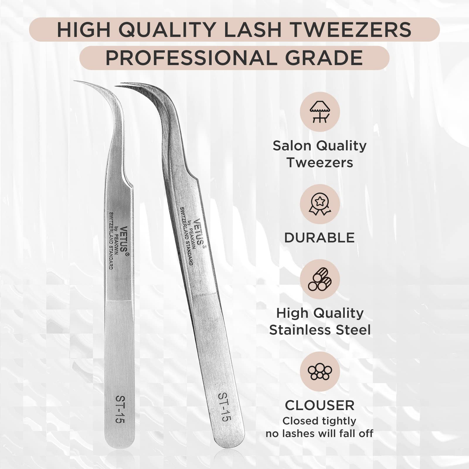 BEYELIAN Eyelash Extension Tweezers, Professional Lash Tweezers for Make Fans Volume Lashes, Curved Tip Stainless Steel Tweezers ST-15